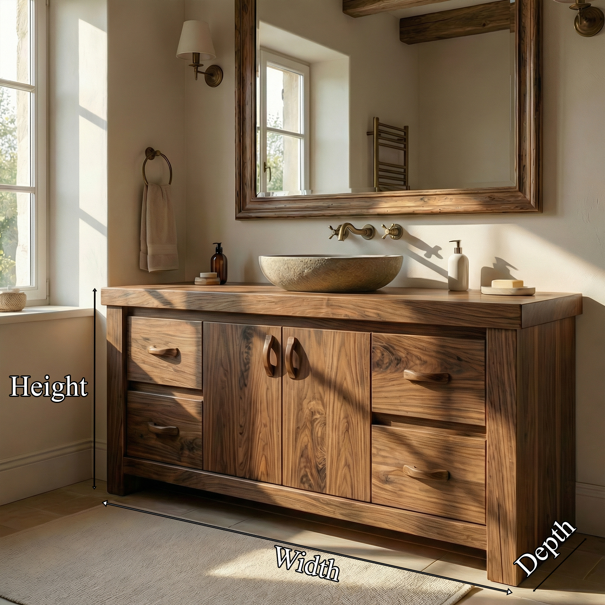 Modern Farmhouse Solid Wood Bathroom Vanity Cabinet Natural Grain Storage SINLKIBRV272