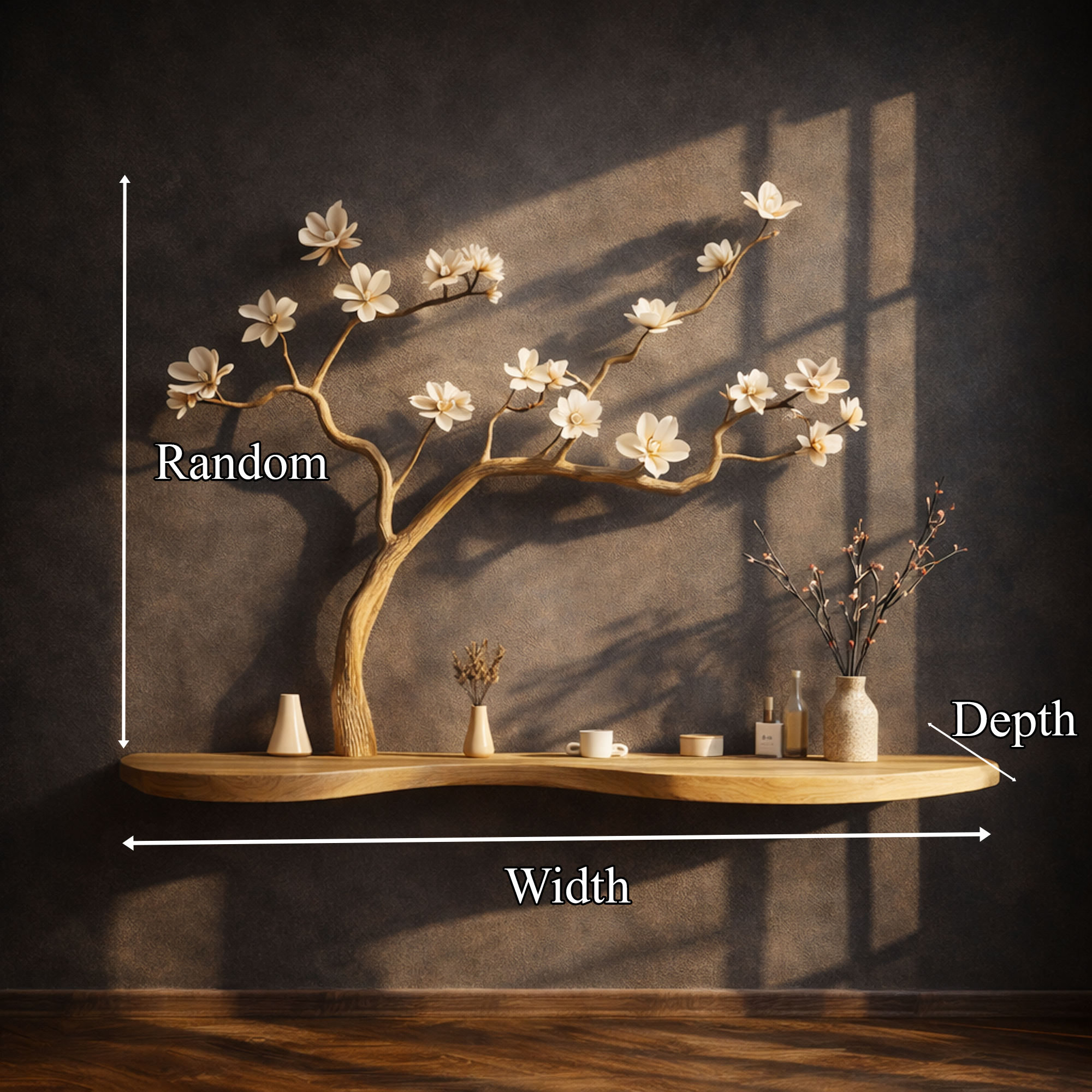 Rustic Natural Wood Tree Bookshelf Artistic Wall Shelf For Bedroom SINLKIFL248