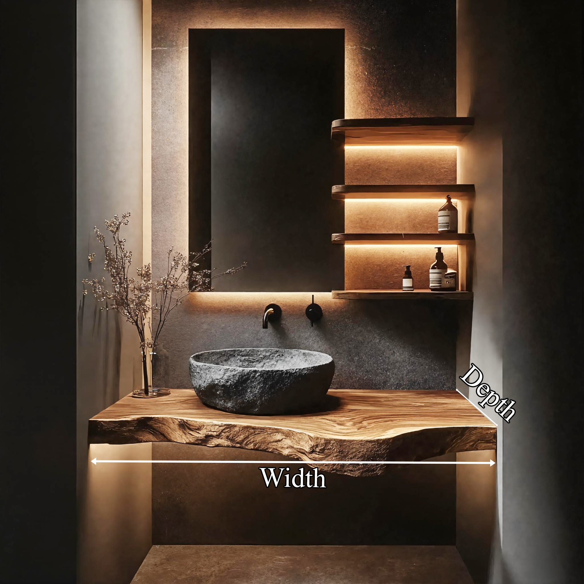 Wabi Sabi Bathroom Vanity Floating Wood Countertop Shelf SINLKIBRV250