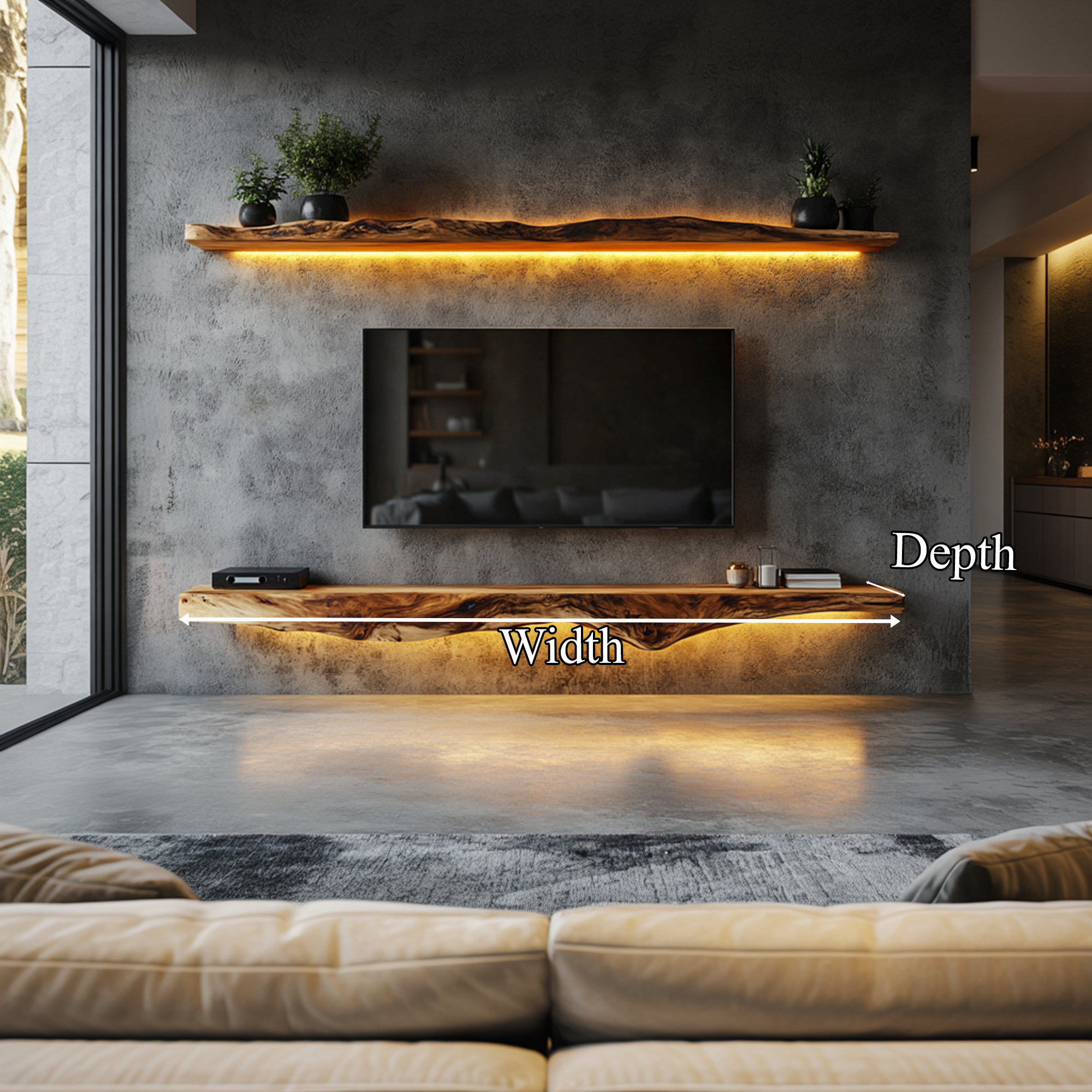Rustic Artistic Live Edge Floating TV Shelf Solid Wood Living Room Interior Signature Furniture SINLKIFL405