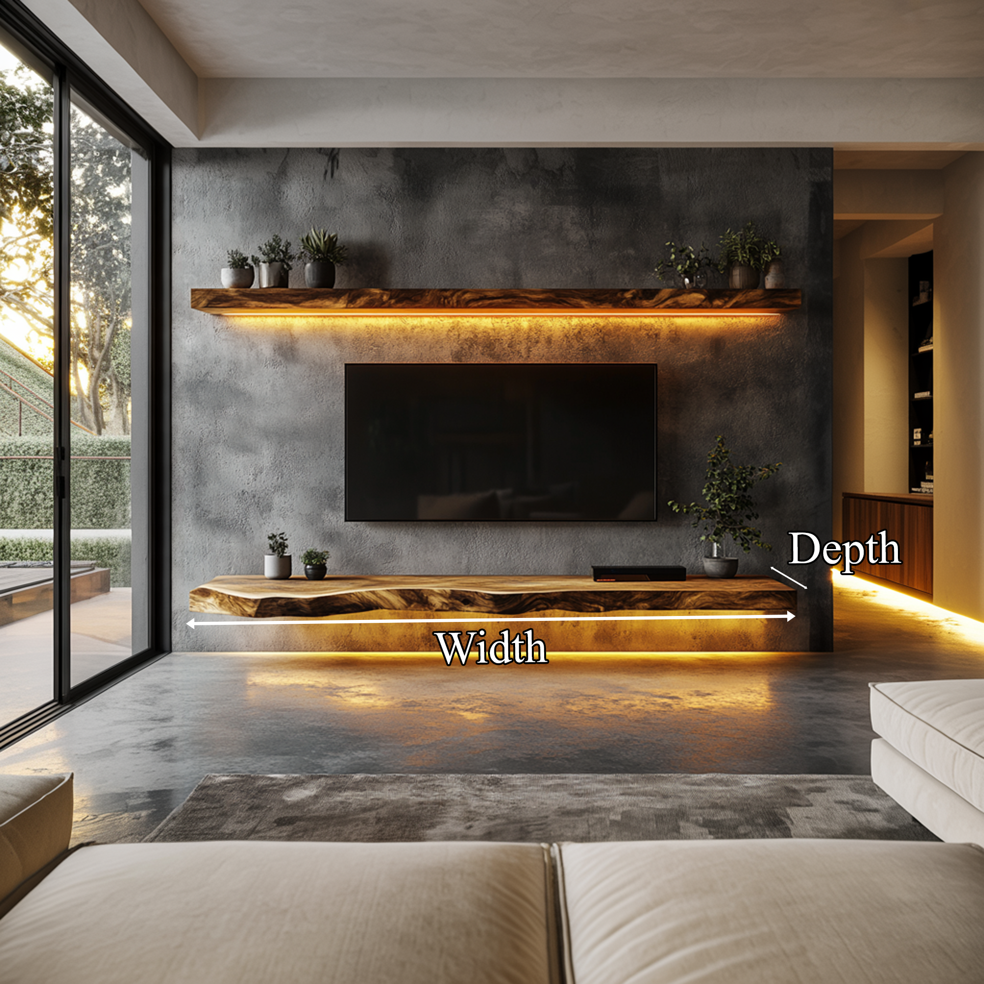 Rustic Organic Floating TV Shelf Solid Wood Living Room Interior Entertainment Display SINLKIFL407