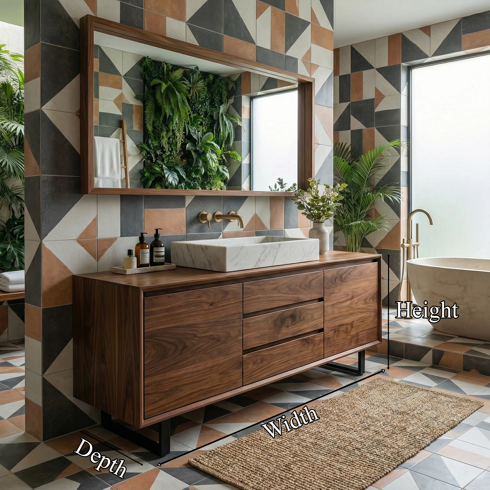 Modern Mid Century Solid Wood Bathroom Vanity Drawer Storage Cabinet SINLKIBRV285