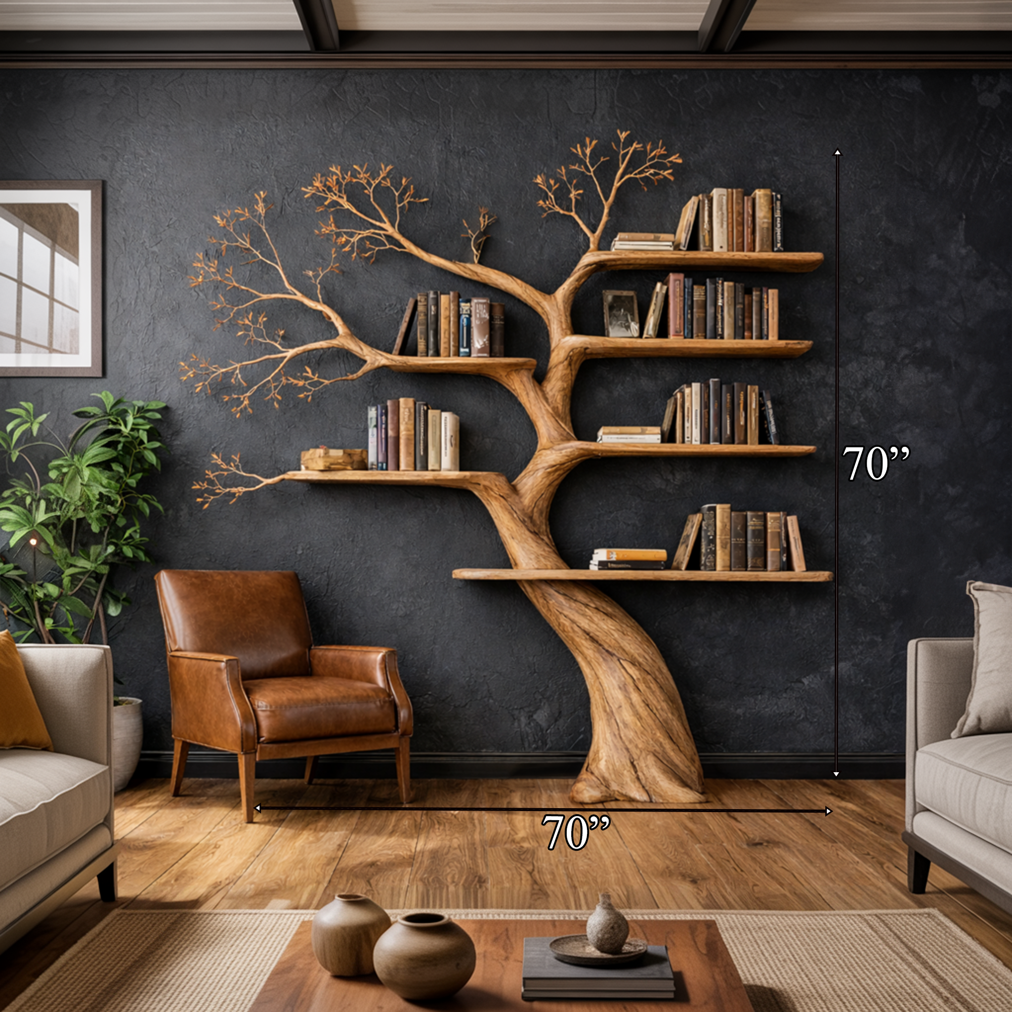 Sculptural Tree Bookshelf Living Room Interior Architectural Wall Feature SINLKITB665