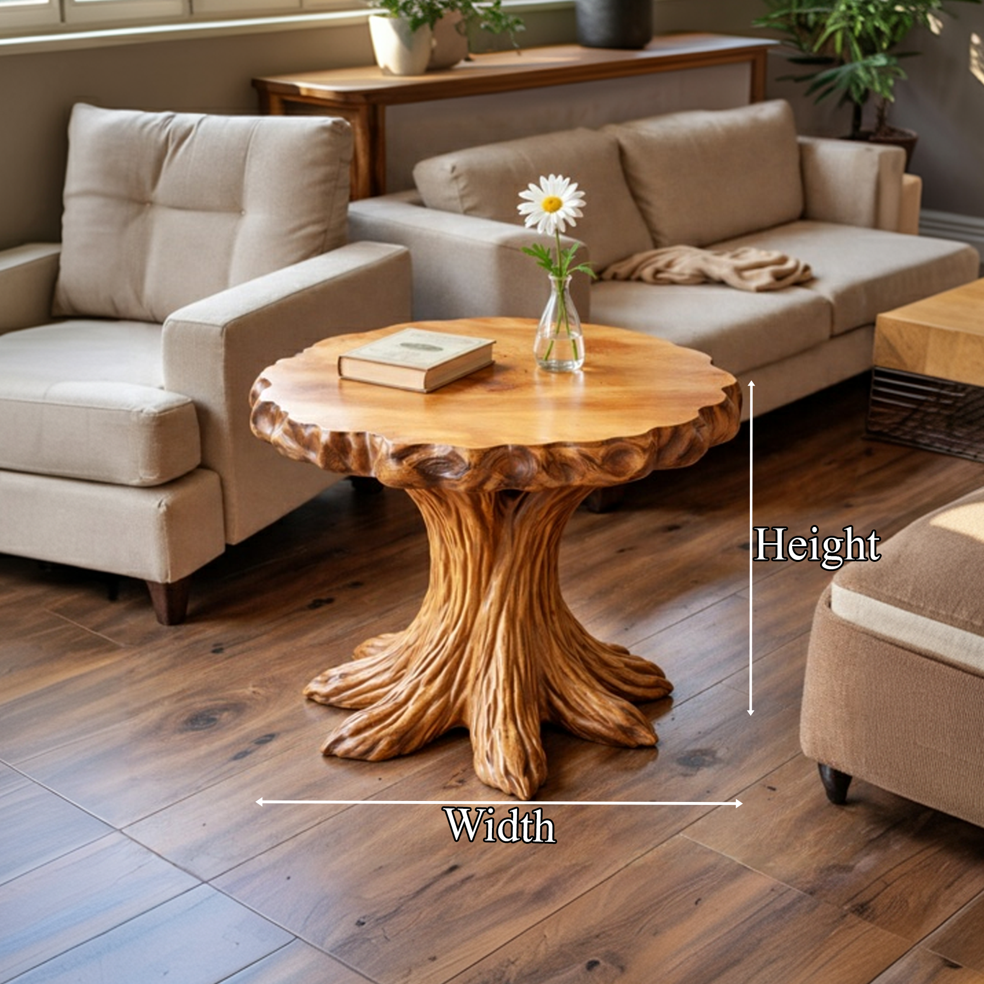 Rustic Tree Stump SIde Table For Living Room And Cabin SINLKIBT233