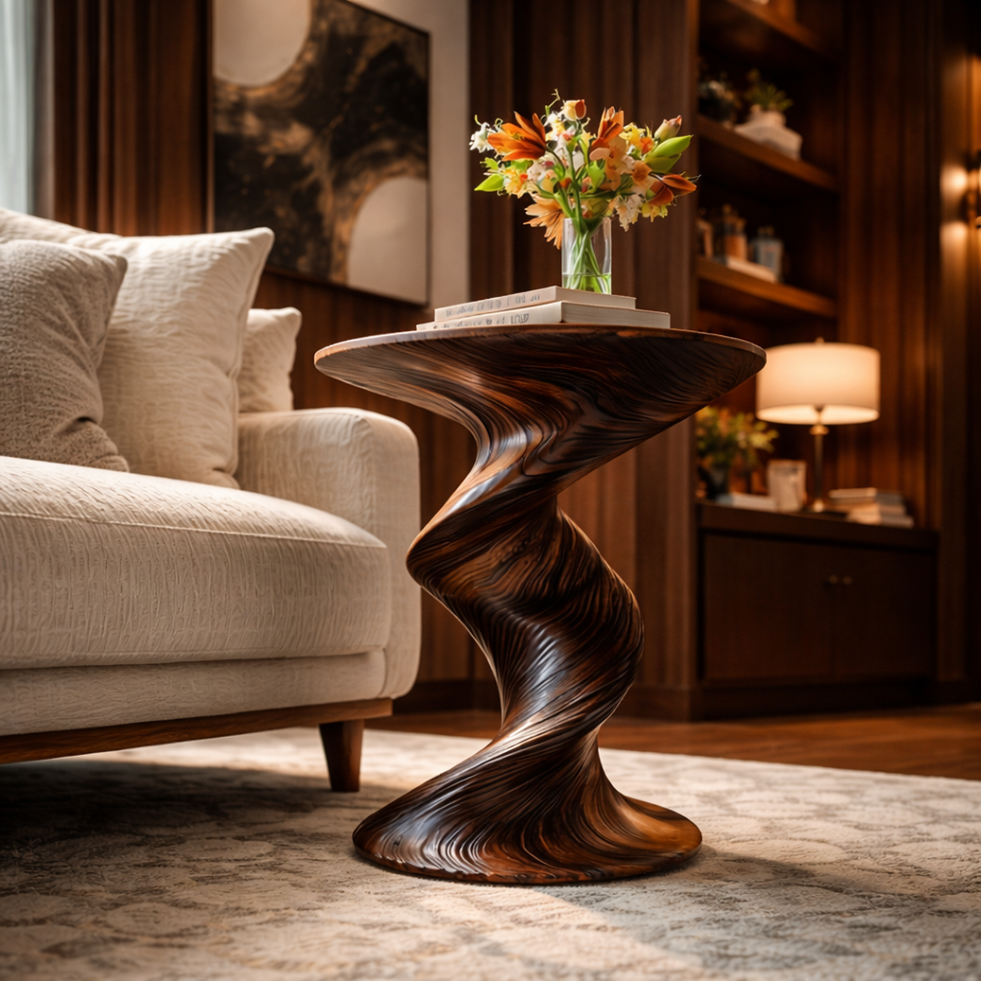 Mid Century Curved Nightstand For Bedroom And Small Space SINLKIBT236