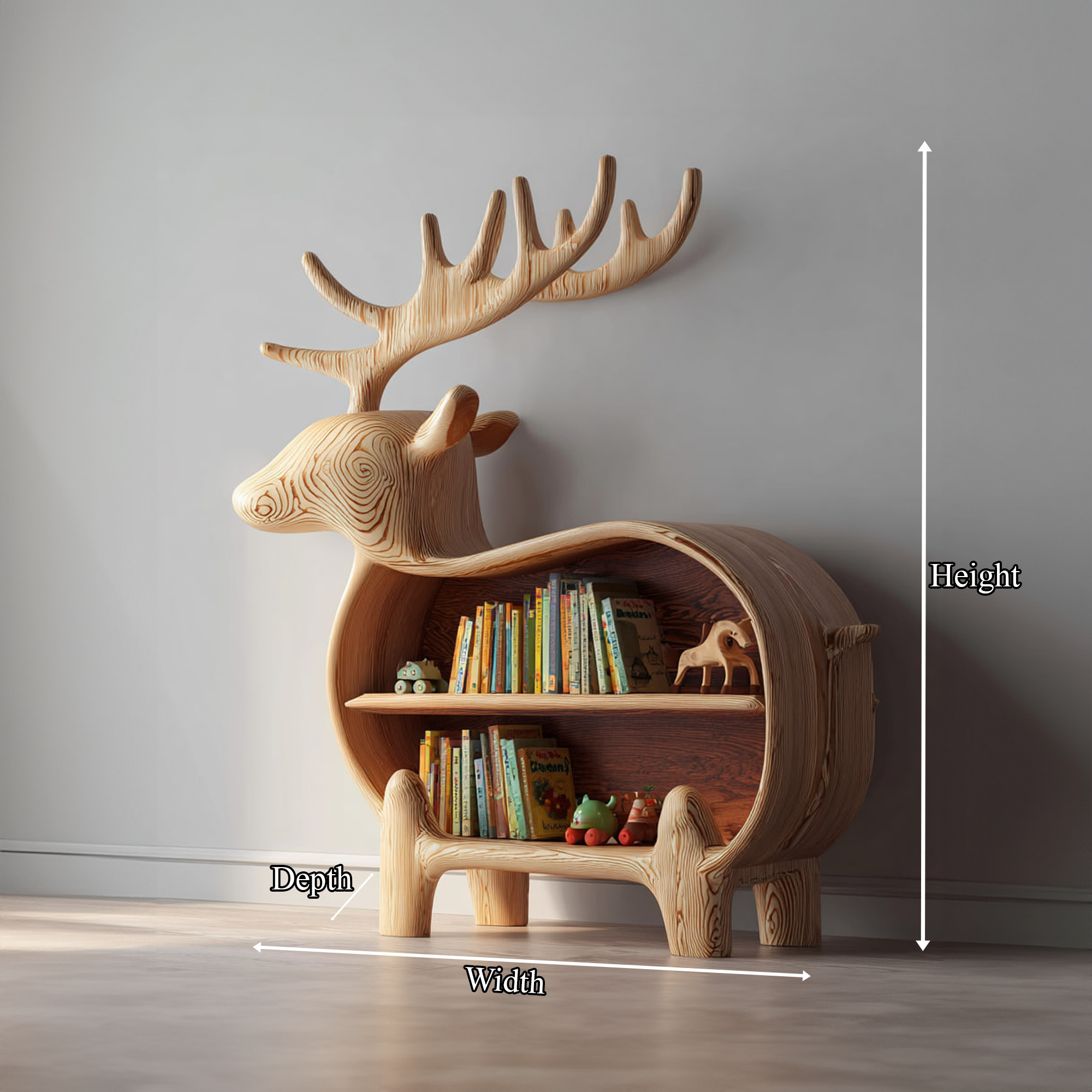 Rustic Wooden Deer Bookshelf Kids Bedroom SINLKISC103