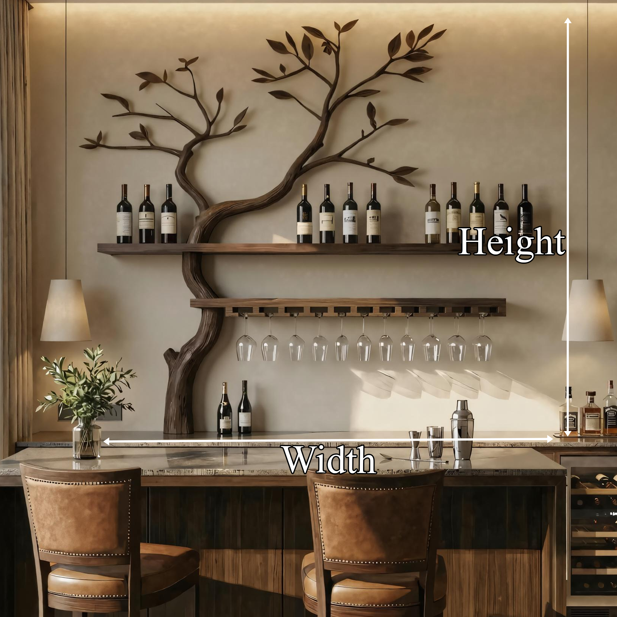 Artistic Tree Shaped Wooden Wall Wine Rack Bar Bottle Display Shelf Restaurant Bar Decor SINLKIWR011