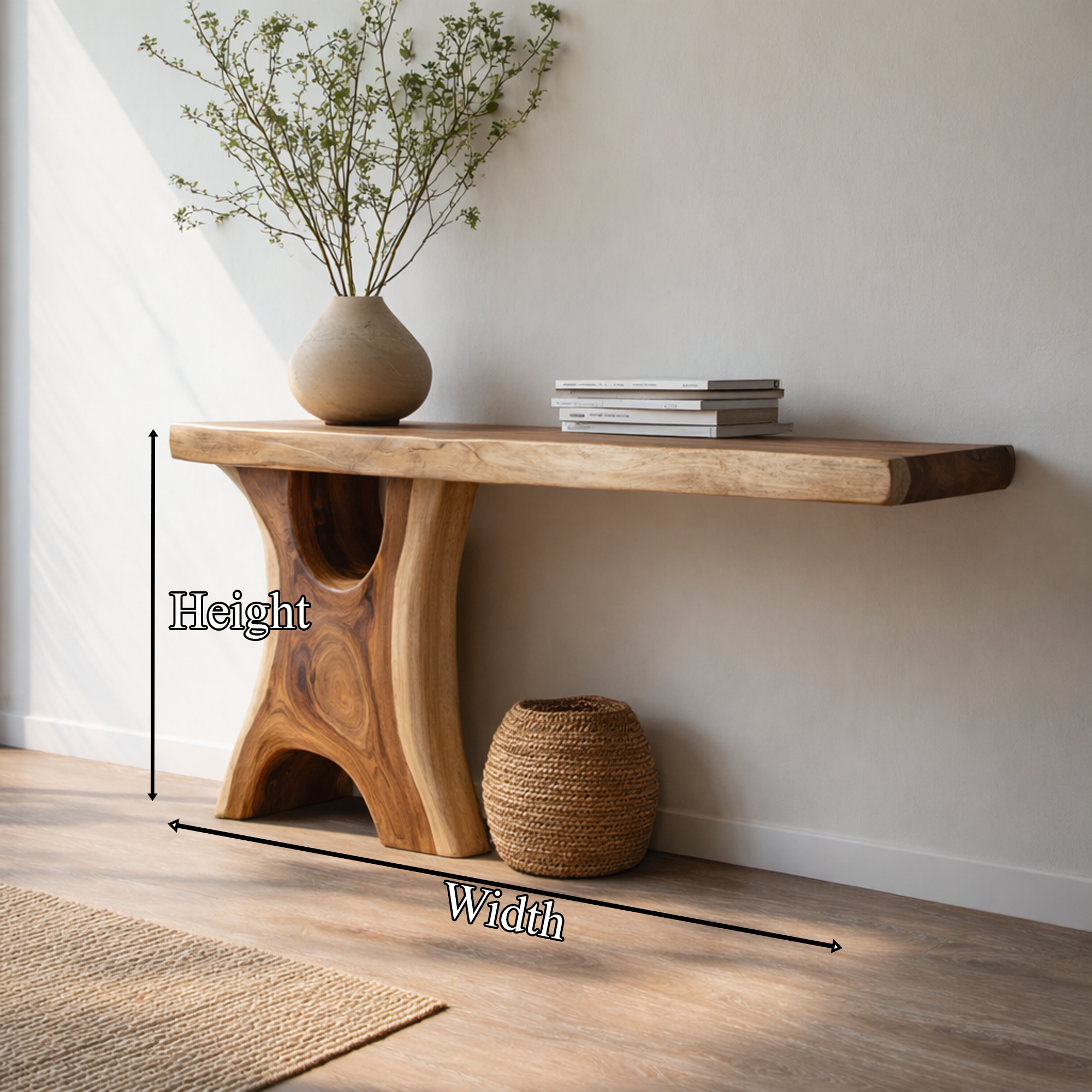 Handmade Rustic Console Table Sculptural Wood Design For Hallway Interior SINLKICS465