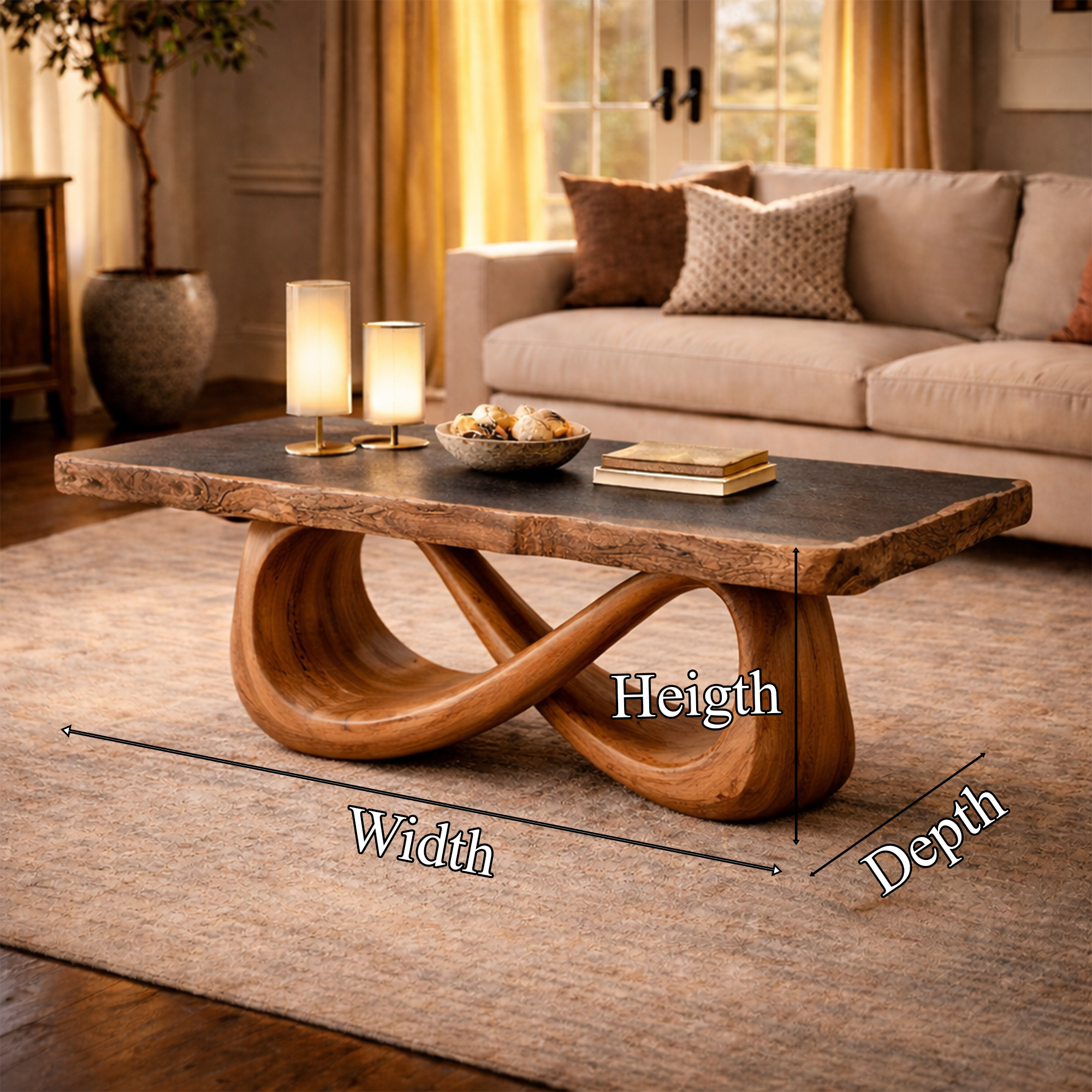Sculptural Loop Solid Wood Coffee Table Warm Modern Living Room Interior SINLKICF308