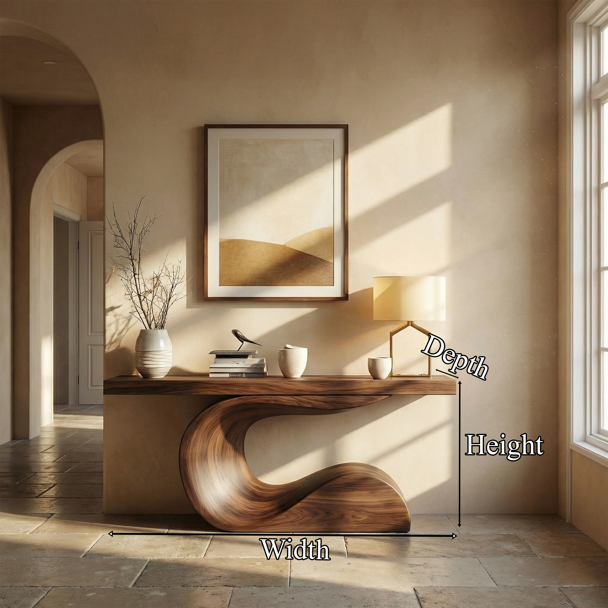 Modern Curved Sculptural Console Table Entryway Hallway Living Room SINLKICS493