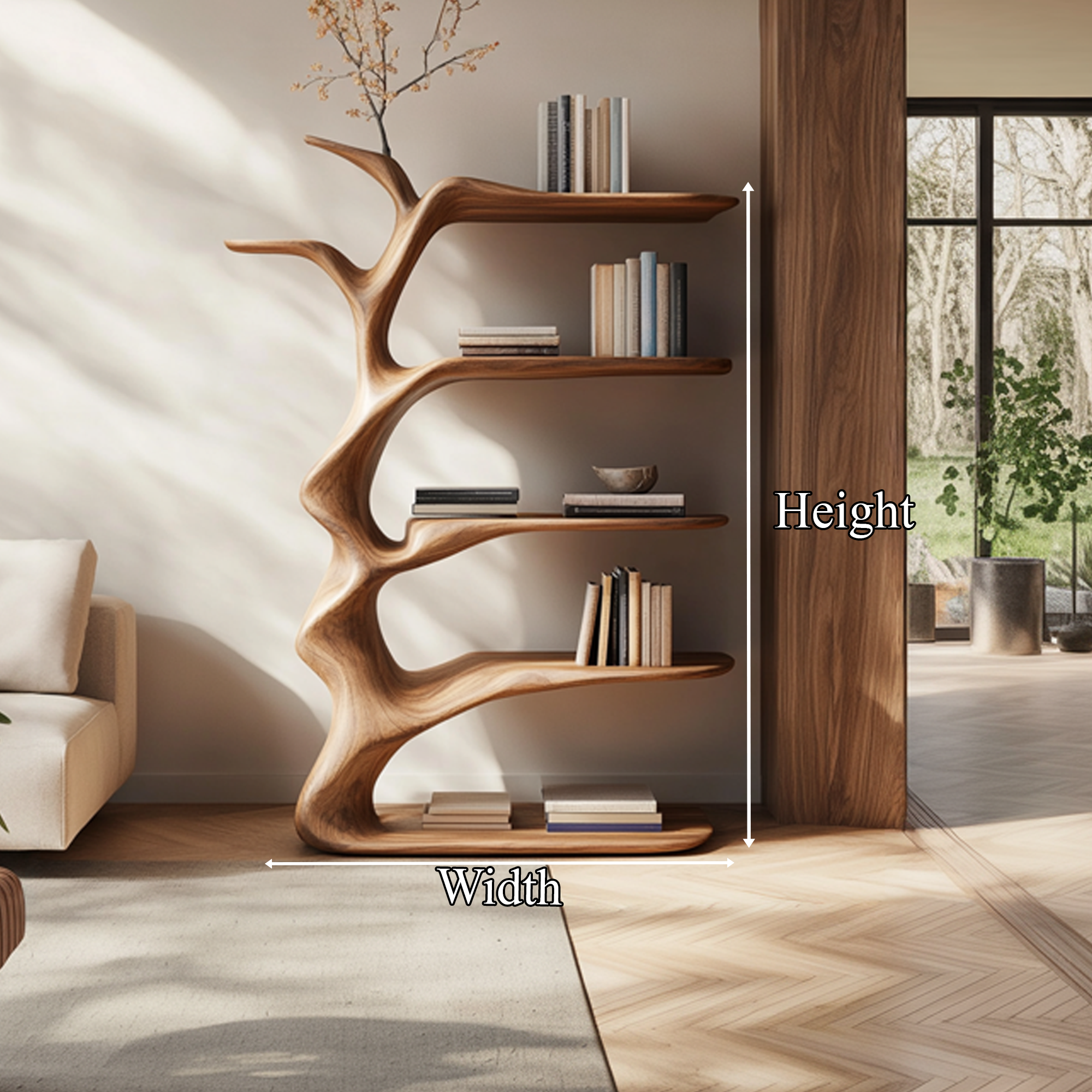 Rustic Sculptural Curved Storage Shelf Solid Wood Living Room Interior Statement Furniture SINLKISC449