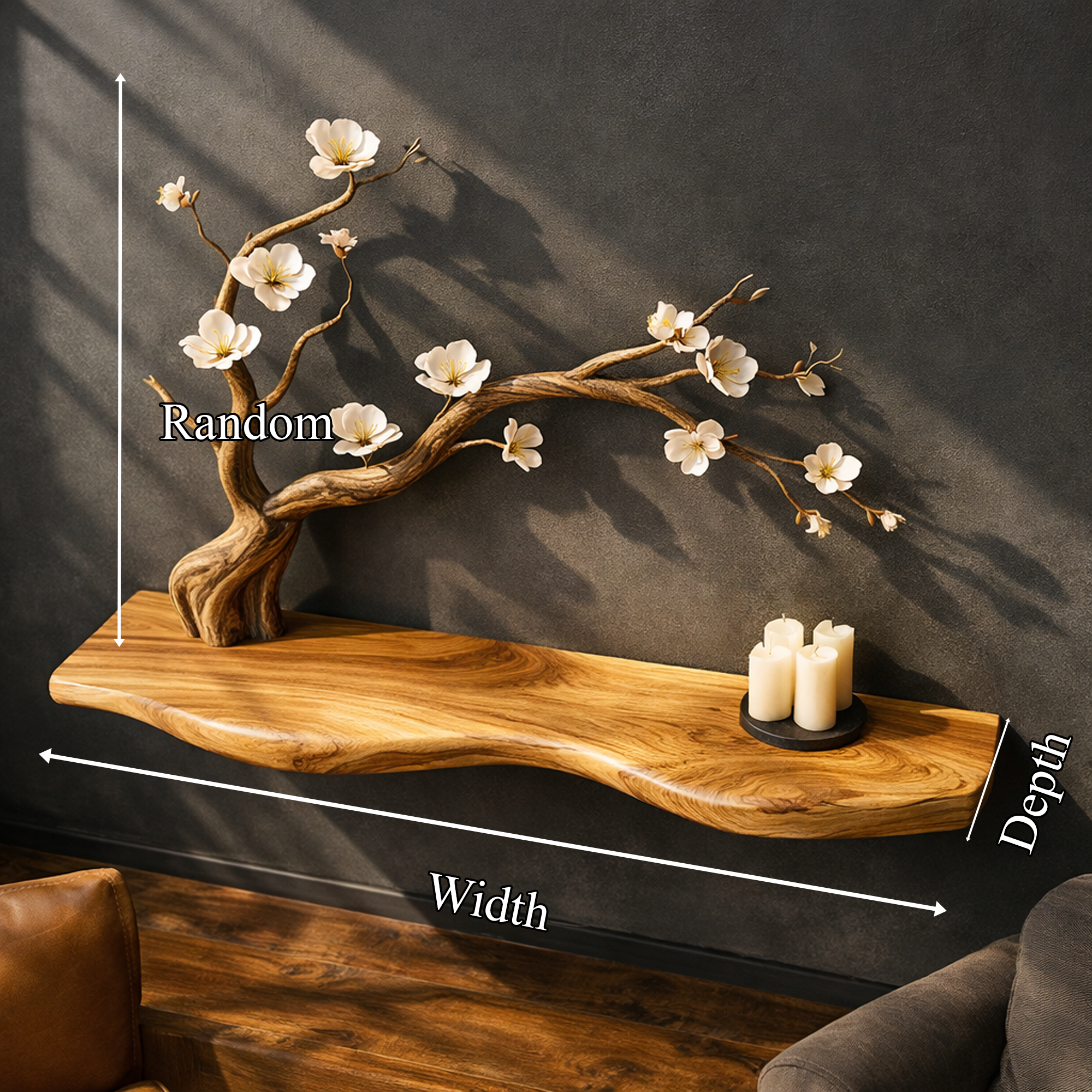 Rustic Branch Tree Shelf Natural Wood Wall Art For Living Room Interior SINLKIFL255