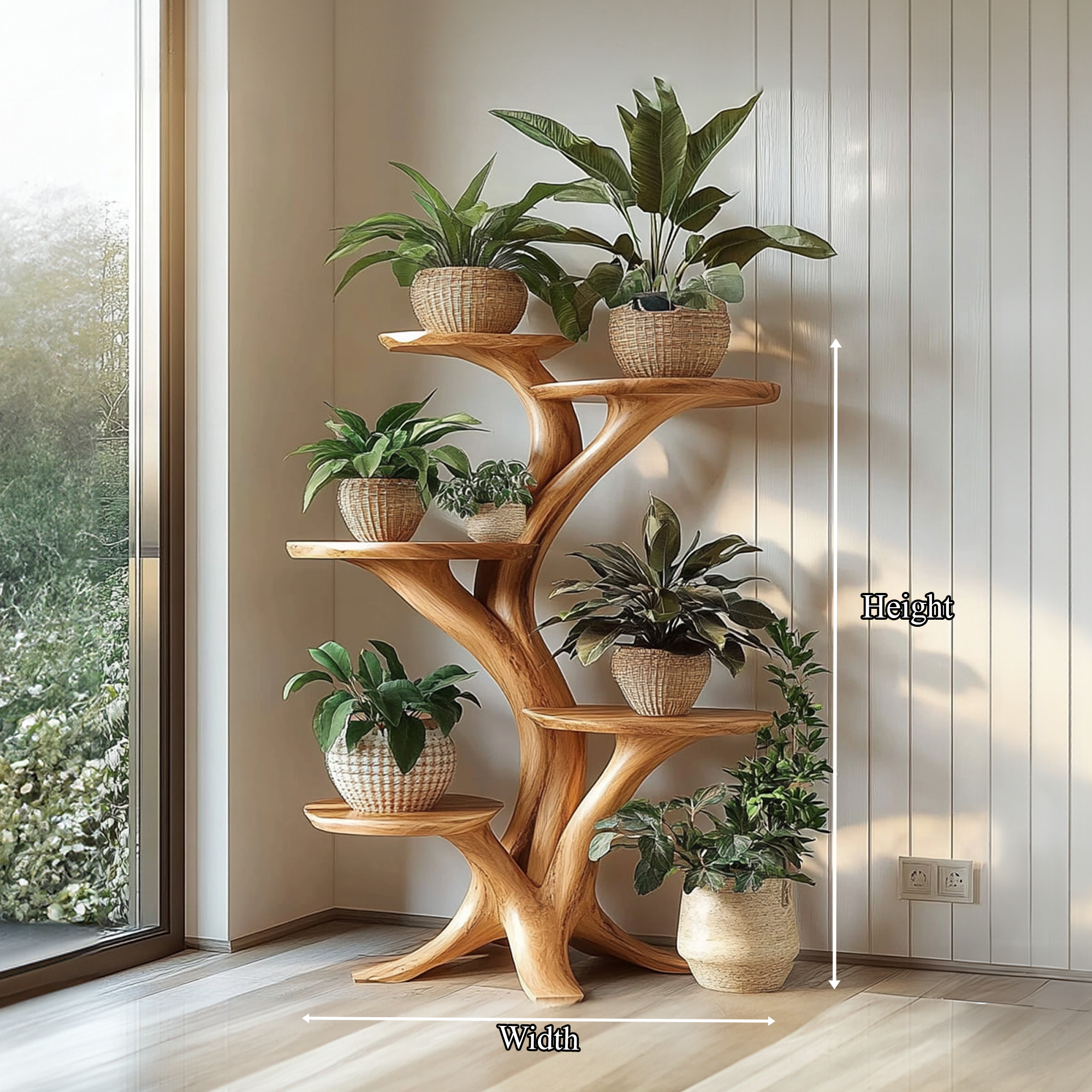 Rustic Tree Plant Stand Natural Interior Design Living Room SINLKITT075