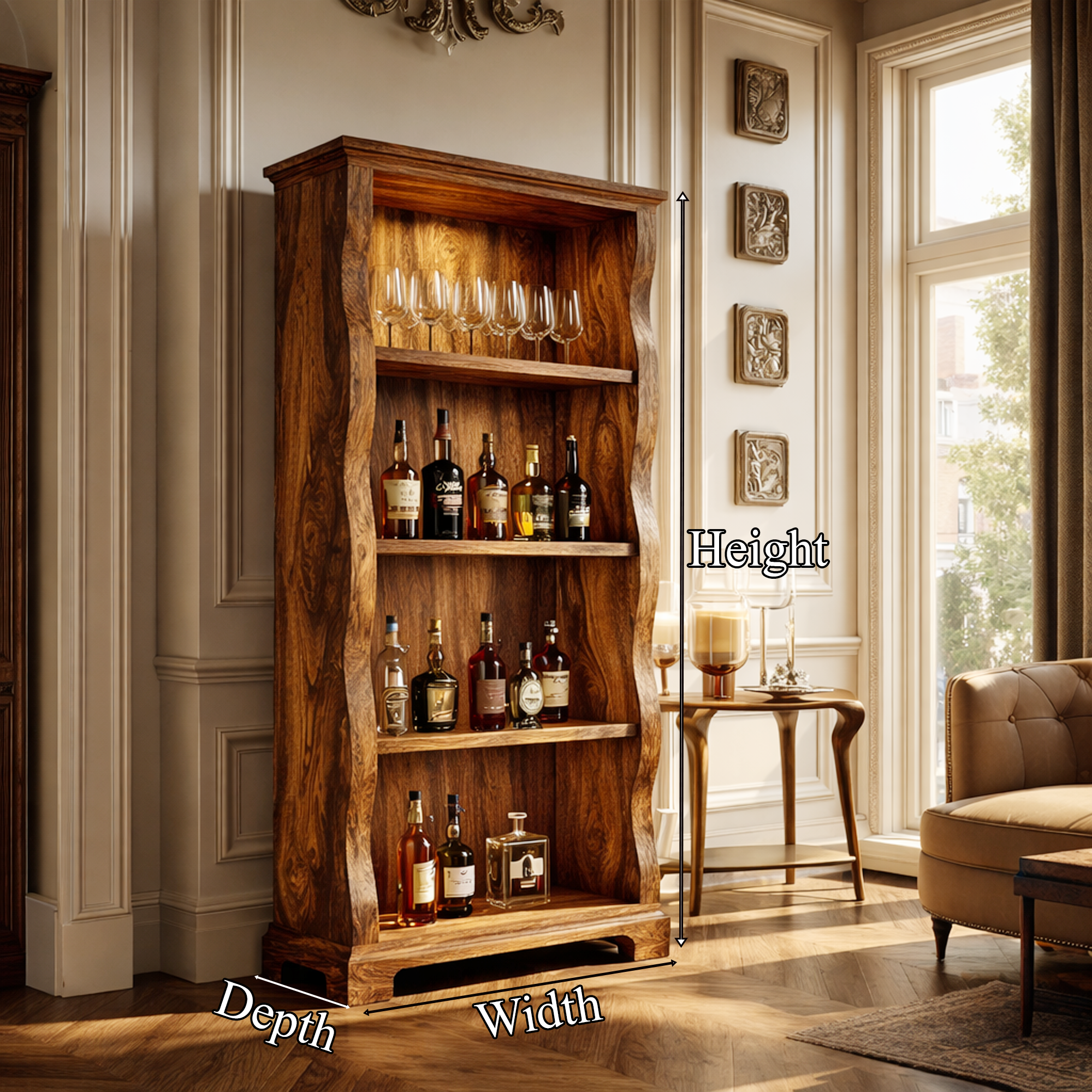 Mid Century Solid Wood Wine Cabinet Home Bar SINLKISC451