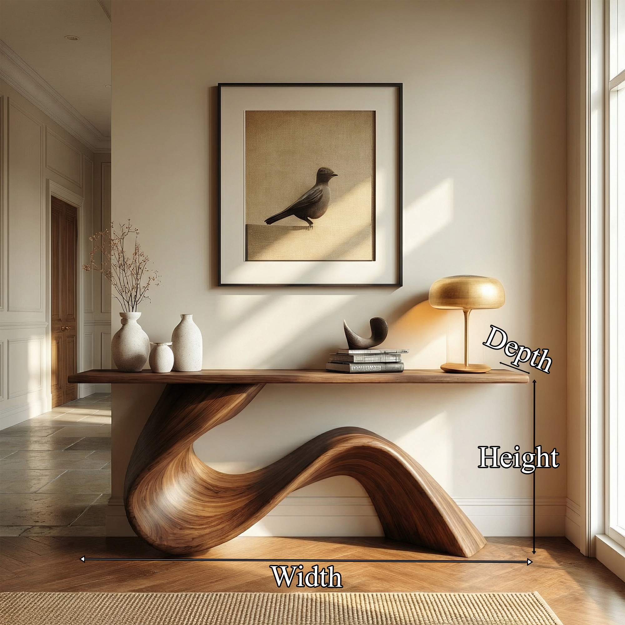 Elegant Flowing Wood Console Table Entryway Hallway Living Room SINLKICS494