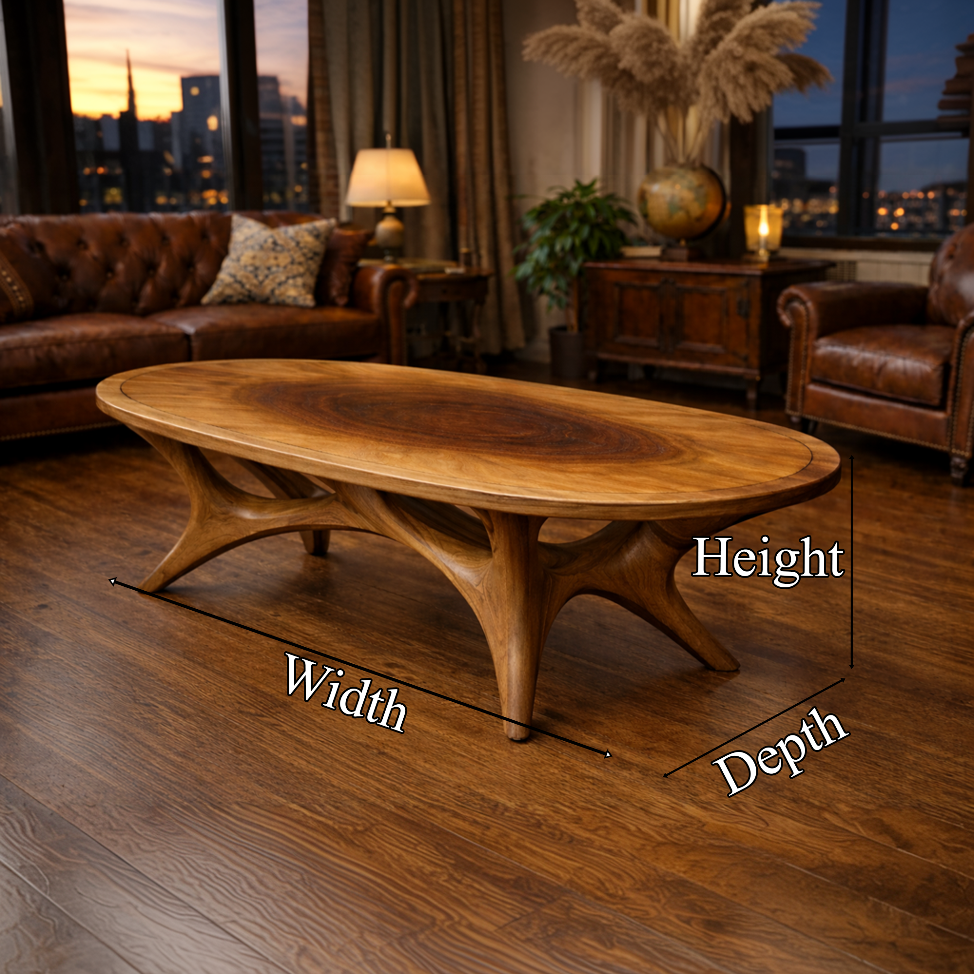 Refined Sculptural Solid Wood Coffee Table Organic Modern Living Room Interior SINLKICF303