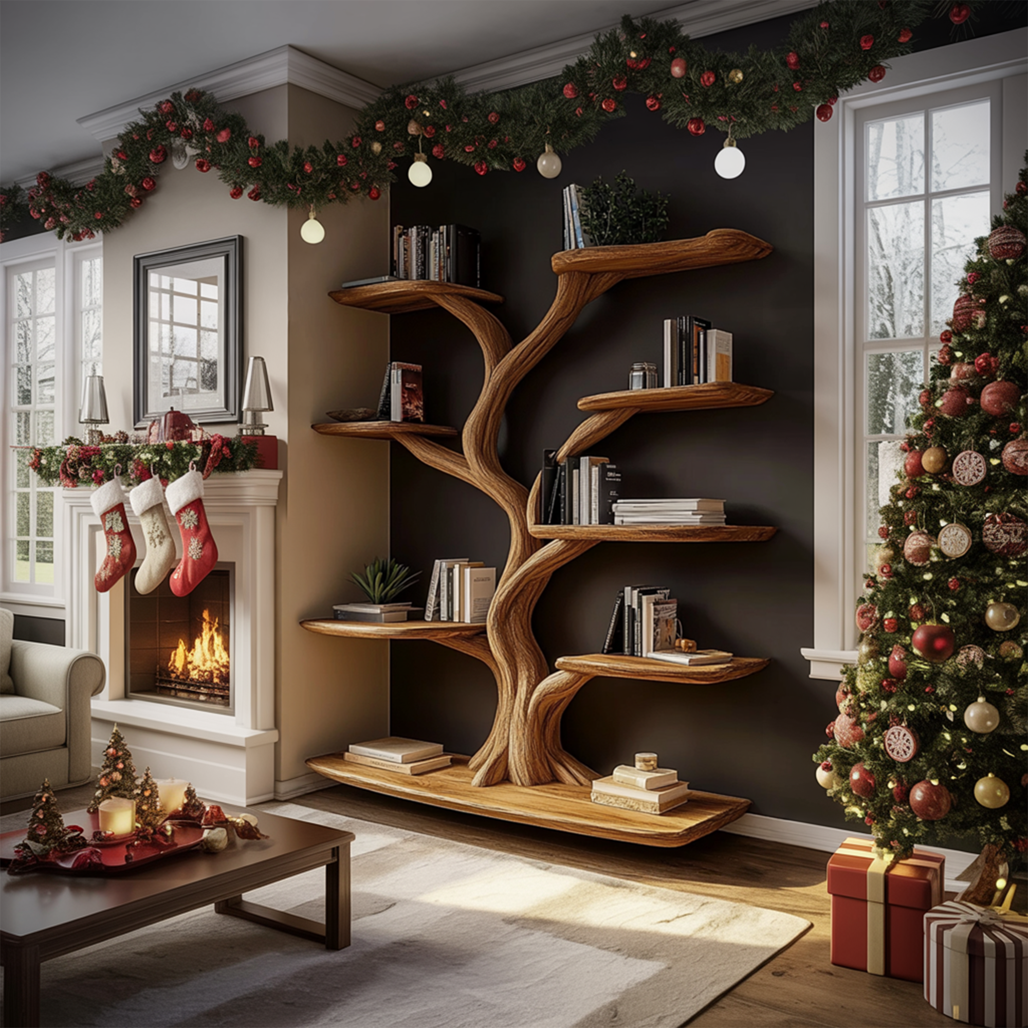 Rustic Christmas Tree Wall Shelf Living Room SINLKITB590