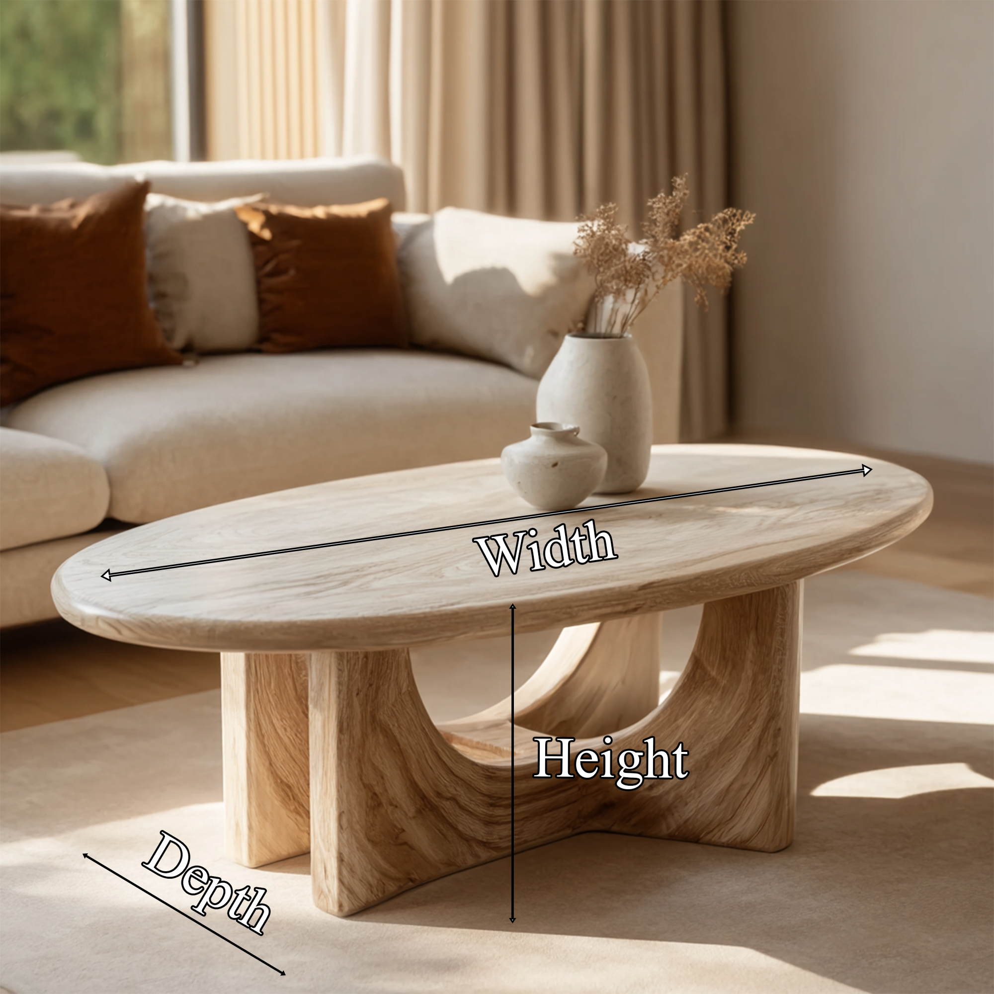 Serene Sculptural Solid Wood Coffee Table Flowing Base Natural Harmony Modern Living Room Interior SINLKICF299