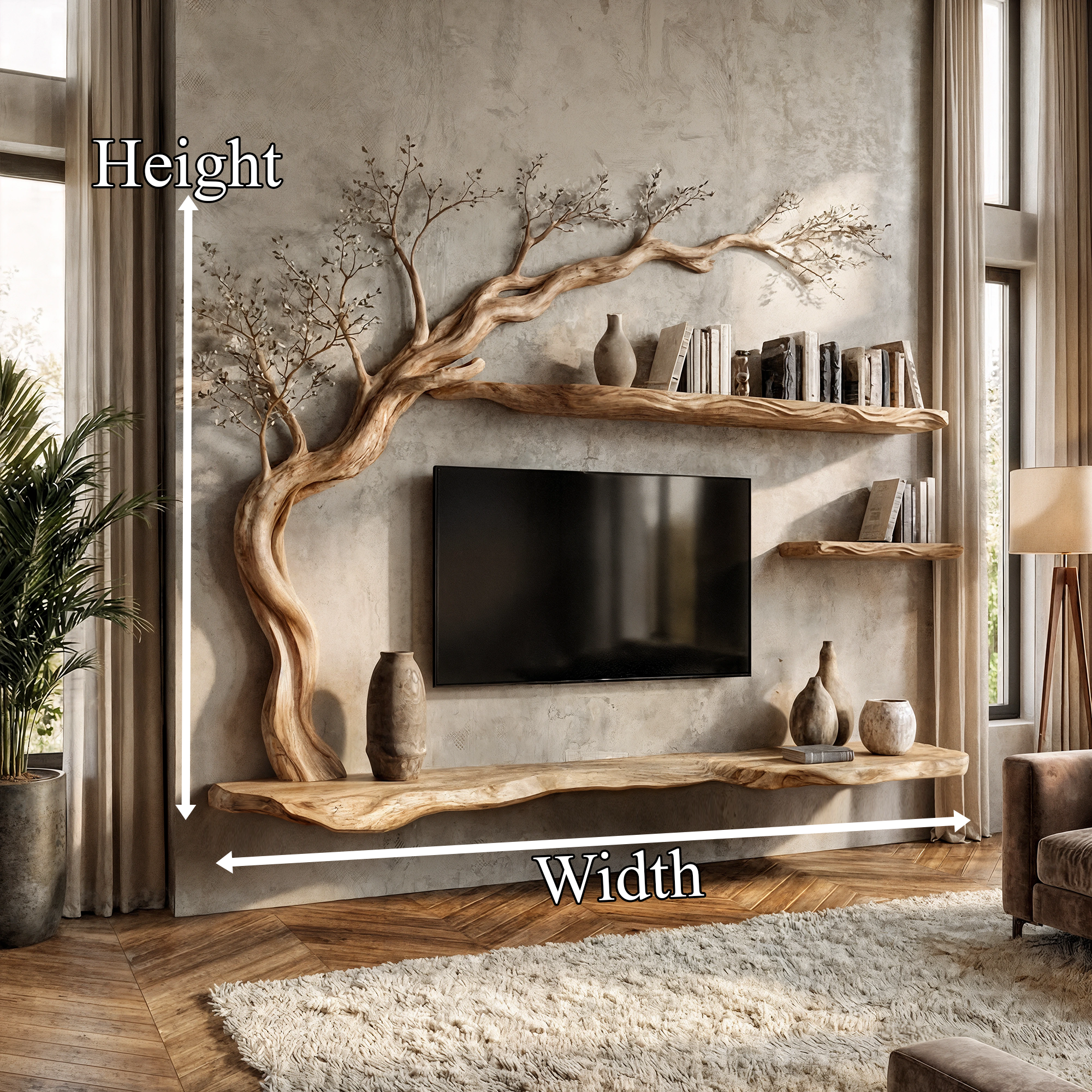 Rustic Tree TV Wall Shelf For Living Room And Lounge SINLKITS001