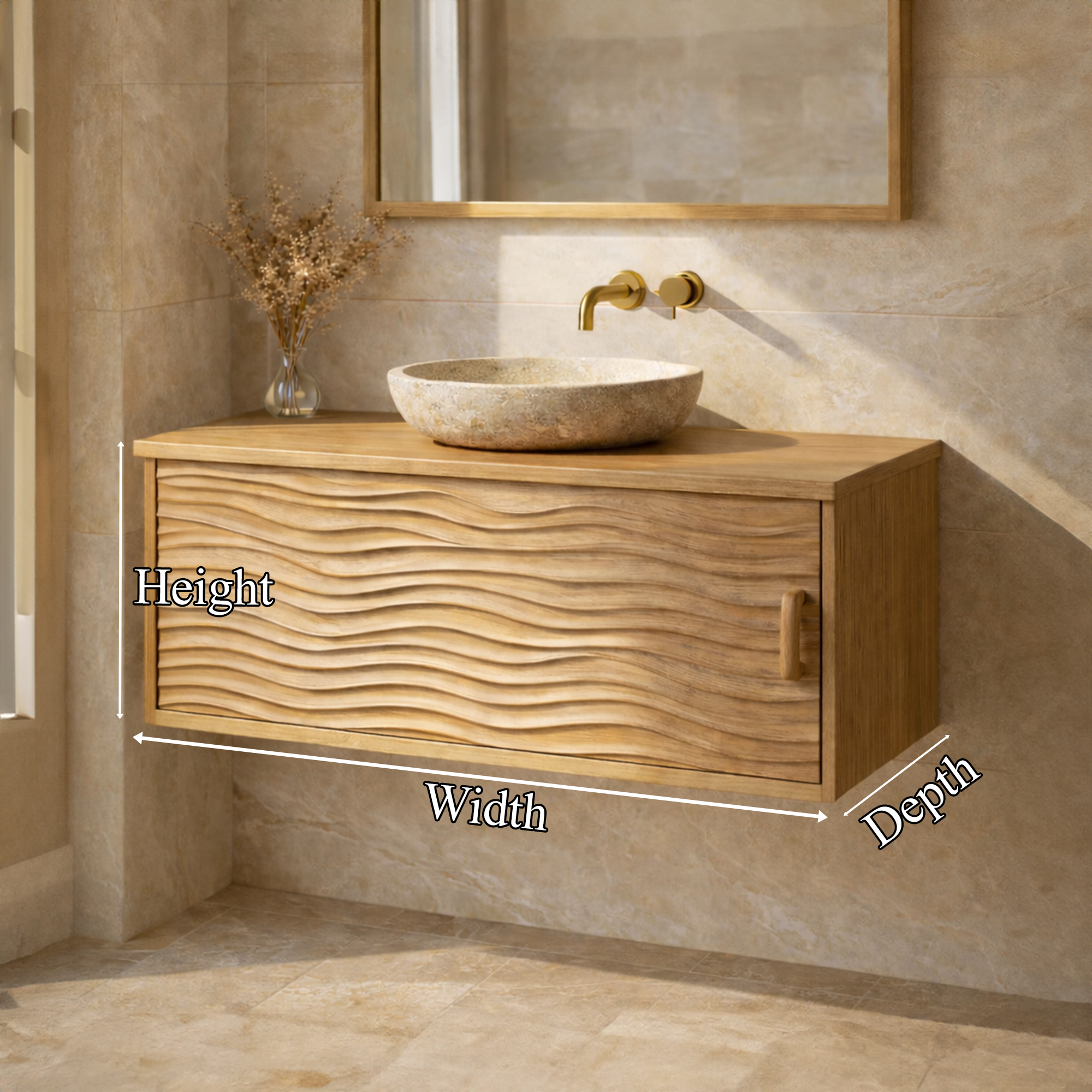 Scandinavian Style Bathroom Vanity Wall Mounted Wood Cabinet Storage SINLKIBRV262