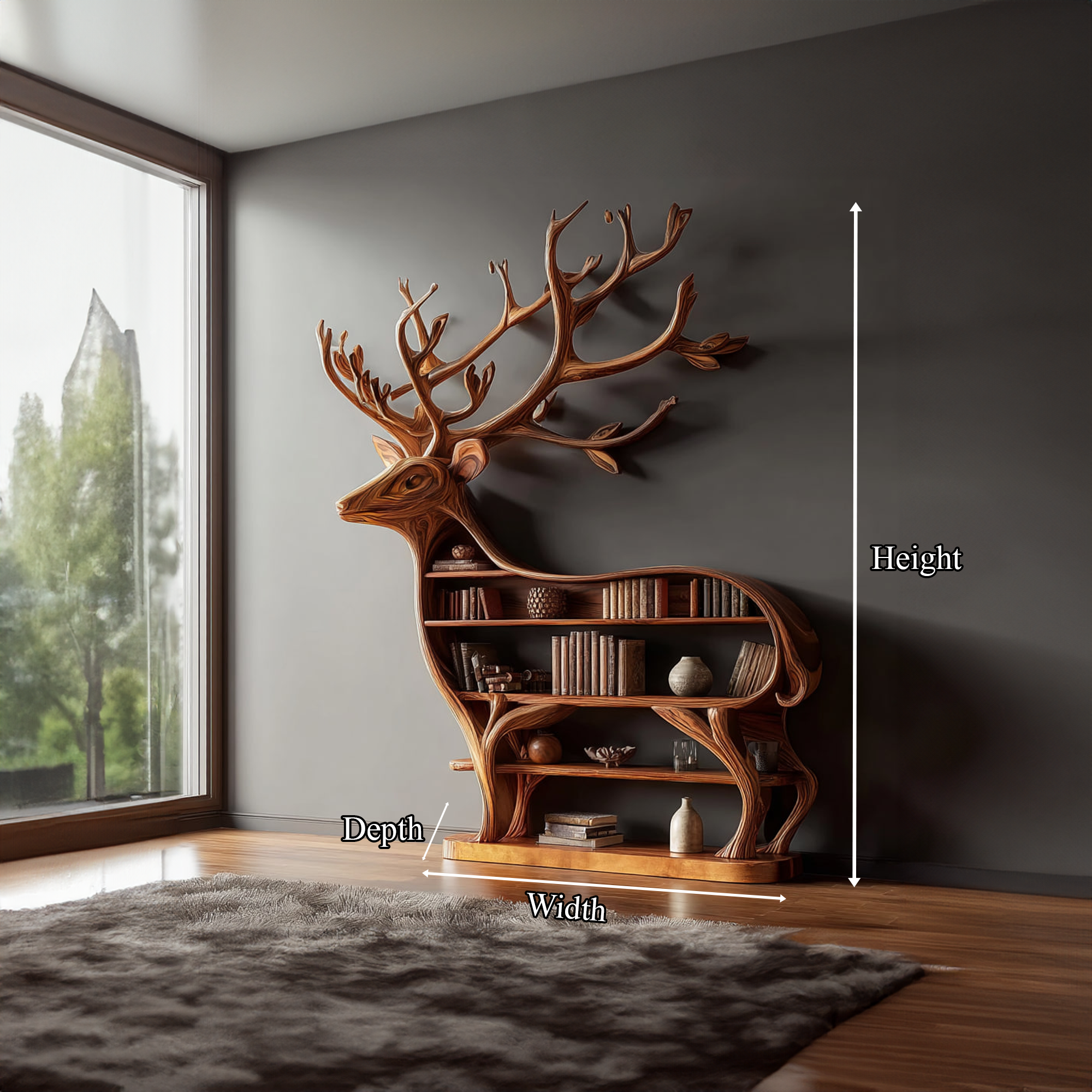 Rustic Wooden Deer Console Bookshelf Living Room SINLKISC097