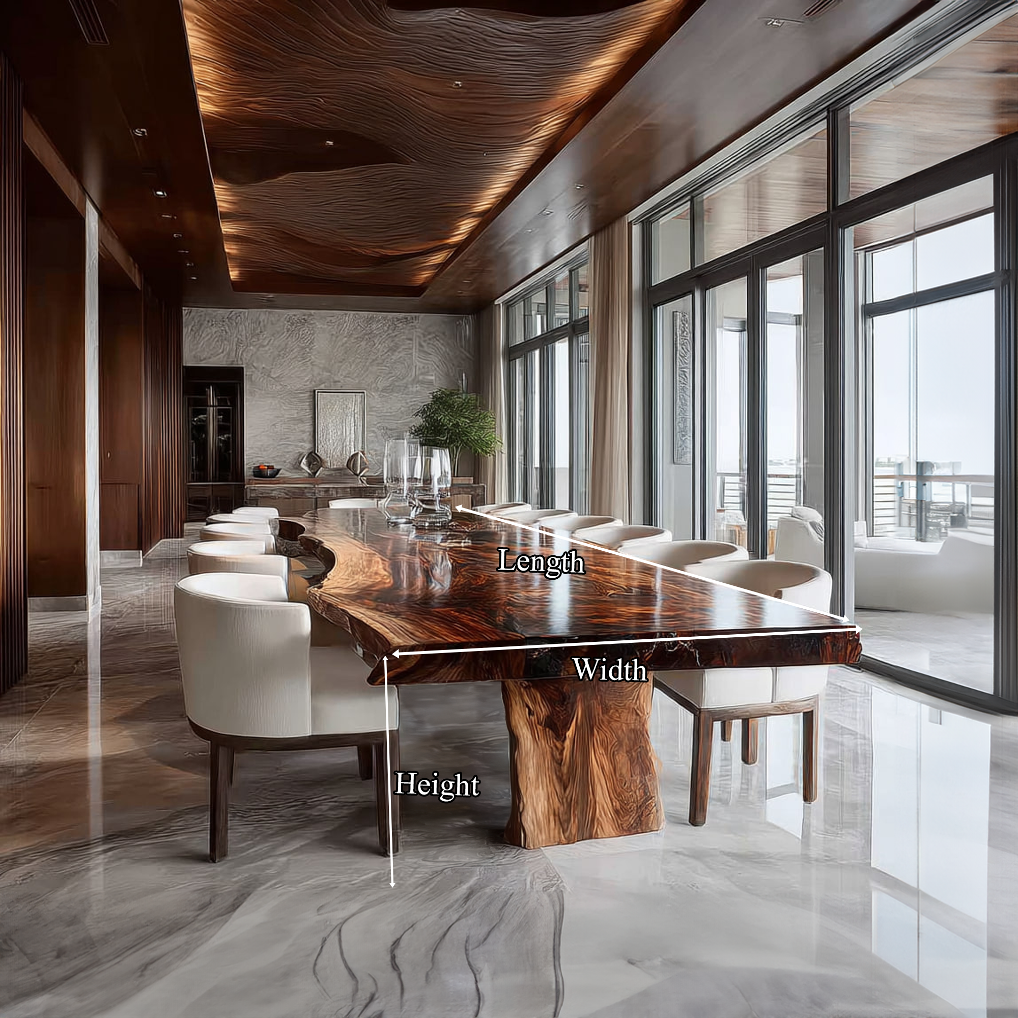 Mid Century Natural Slab Wood Dining Table Kitchen SINLKIDT094