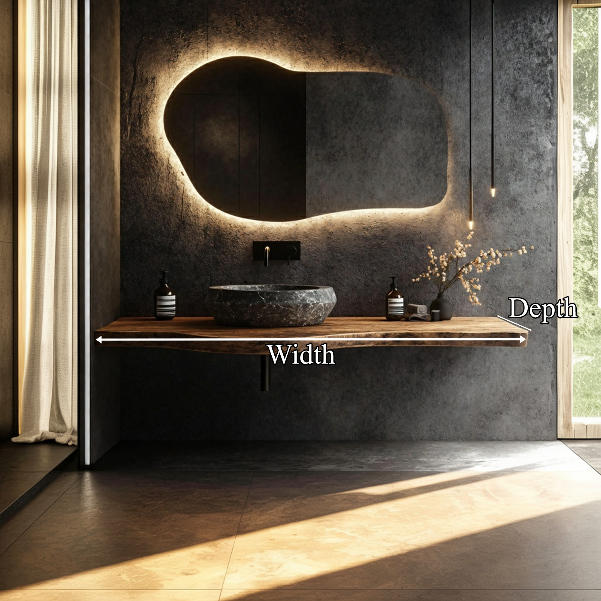 Organic Live Edge Bathroom Vanity Floating Counter Wood Shelf SINLKIBRV256SHNA