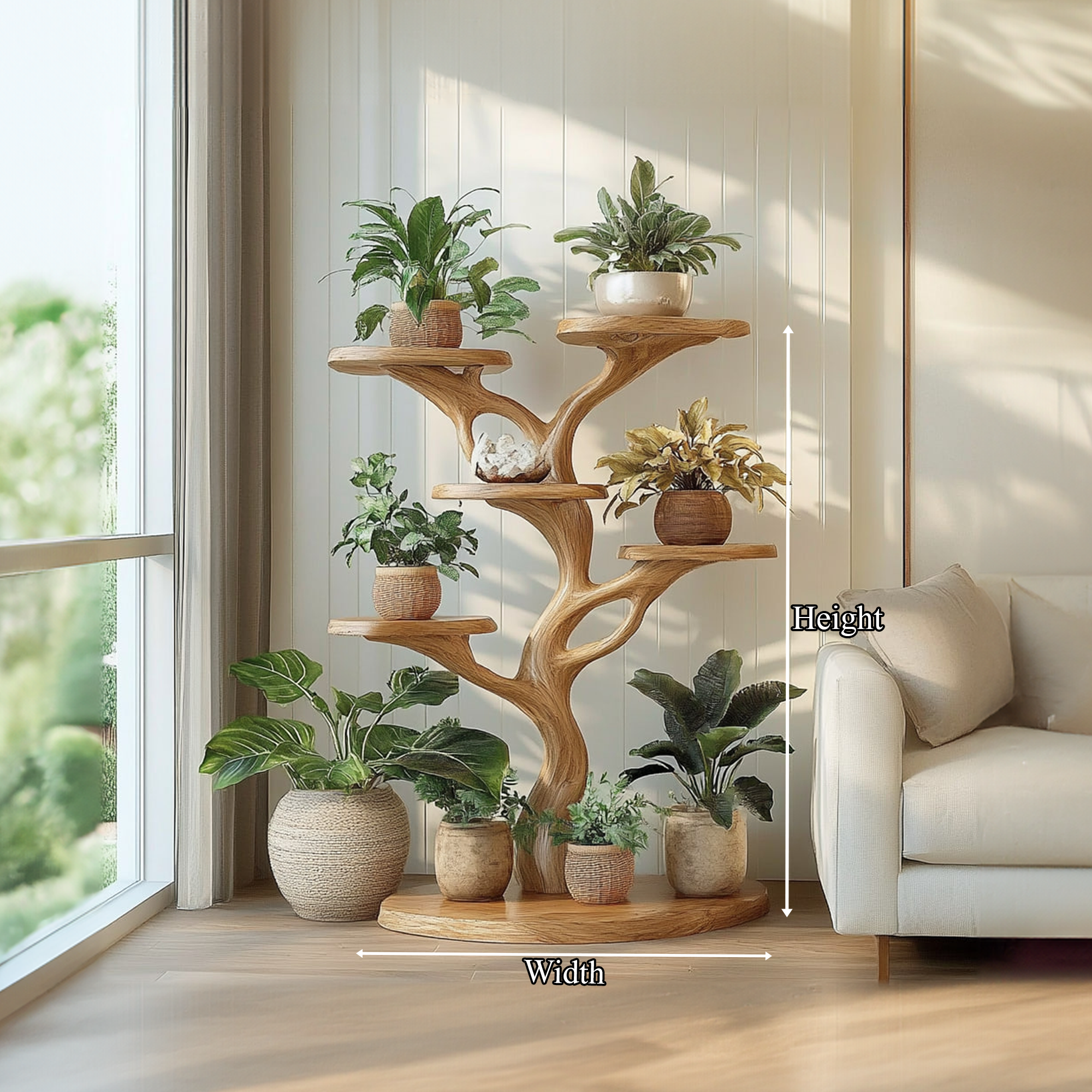 Rustic Organic Tree Plant Stand Living Room SINLKITT073