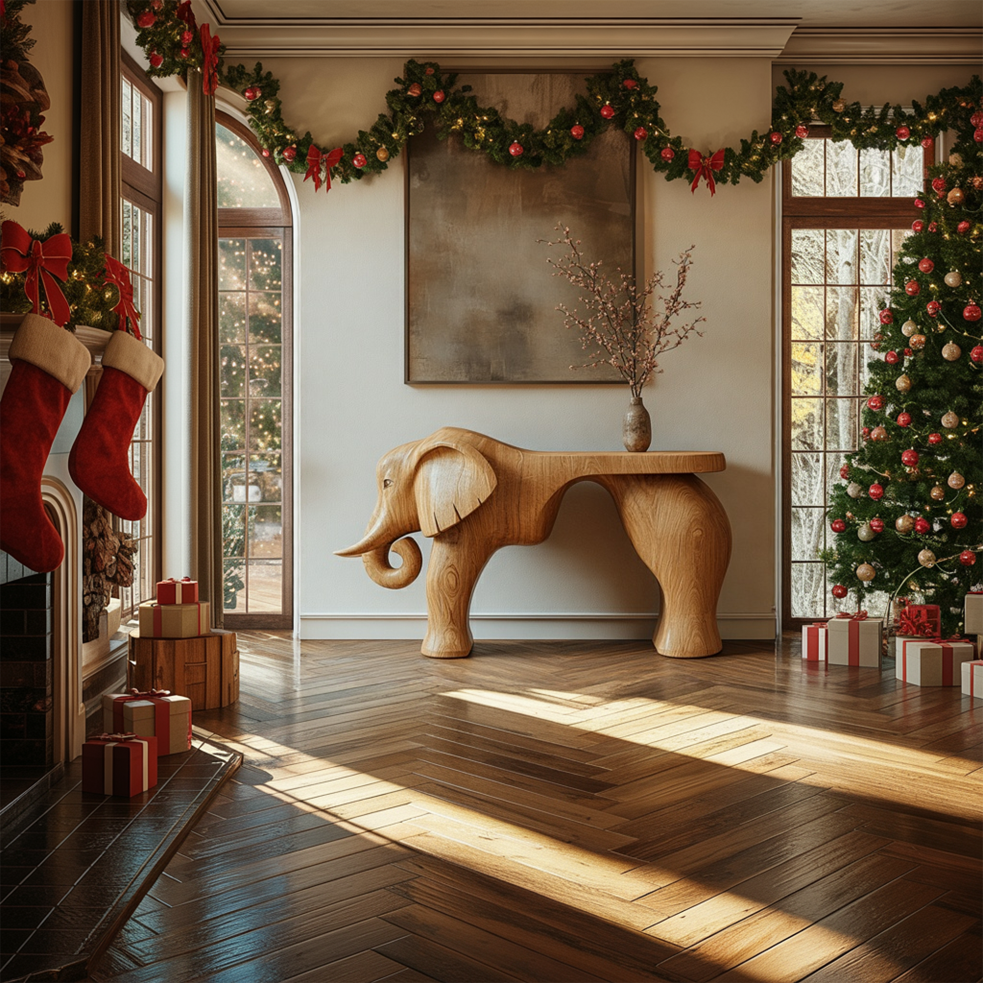 Rustic Console Table Carved Elephant Design Christmas Living Room SINLKICS399