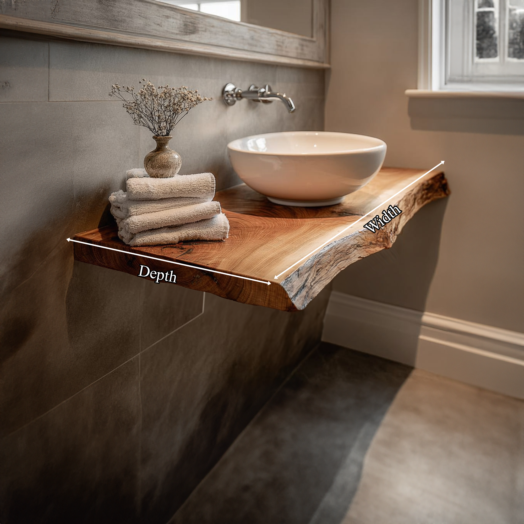 Midcentury Floating Shelf Natural Edge Powder Room SINLKIBRV169