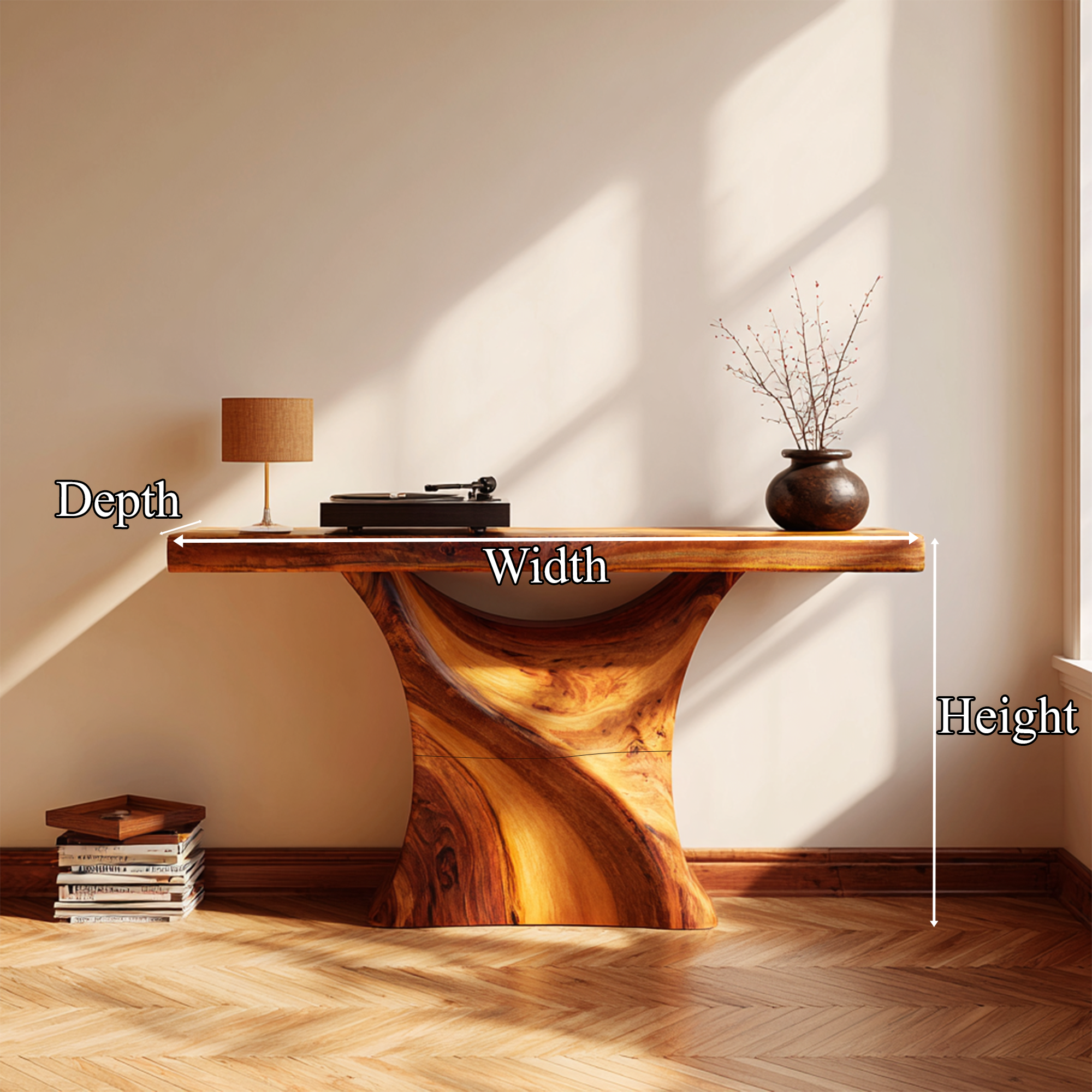 Mid Century Console Table Organic Wood Slab Foyer SINLKICS409