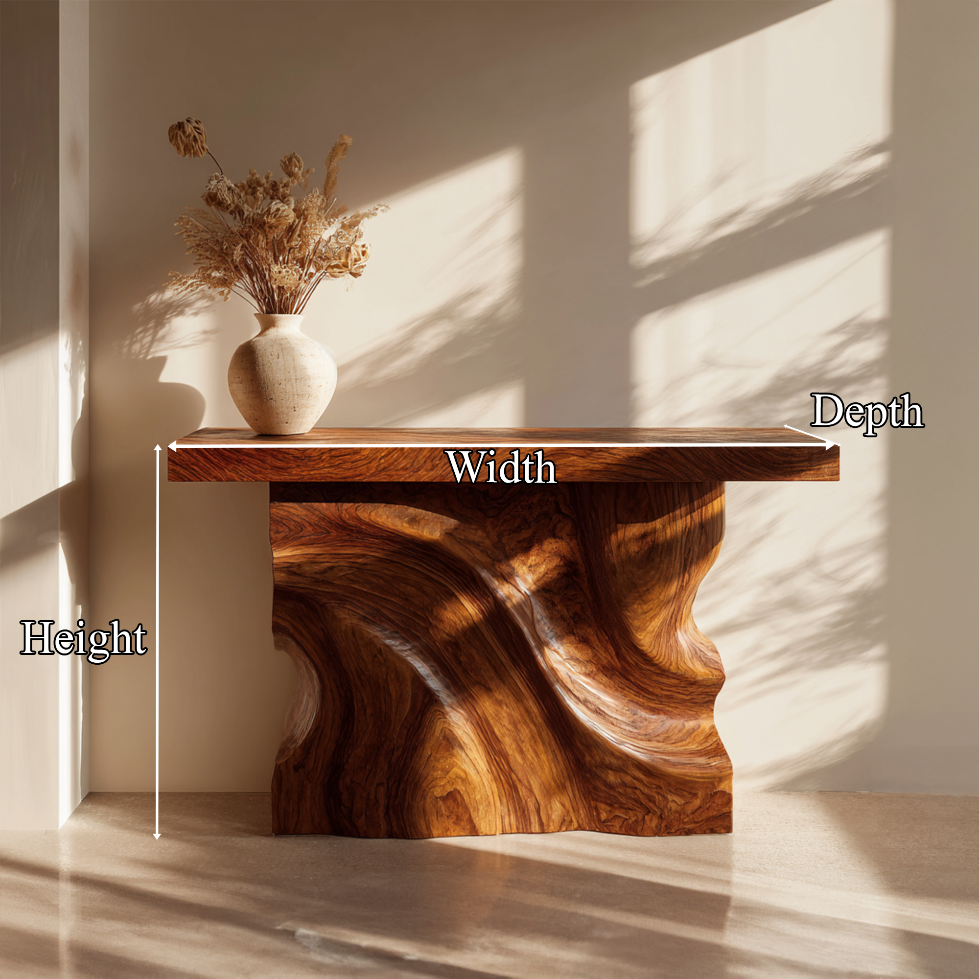 Rustic Console Table Sculpted Wave Base Entryway Display SINLKICS405