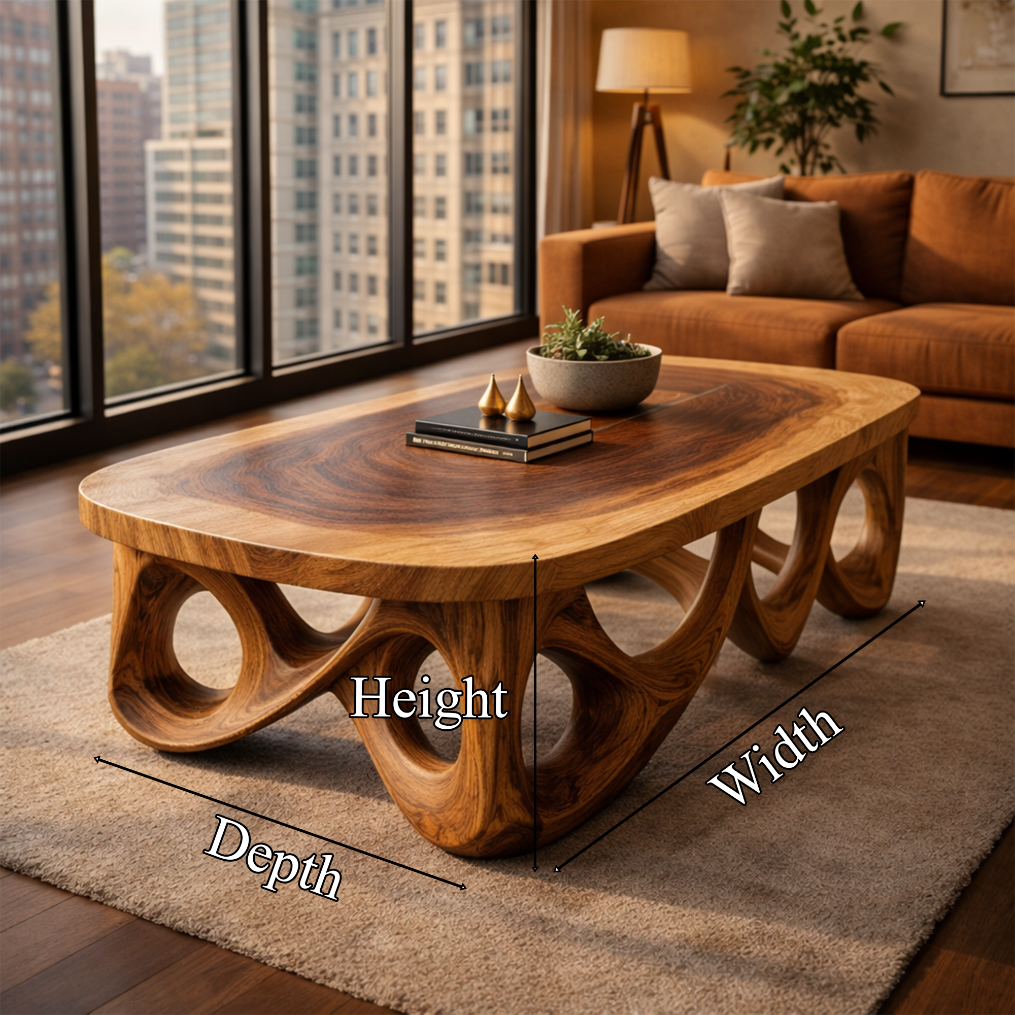 Urban Sculpted Solid Wood Coffee Table Flowing Arch Base Modern Living Room Interior SINLKICF301