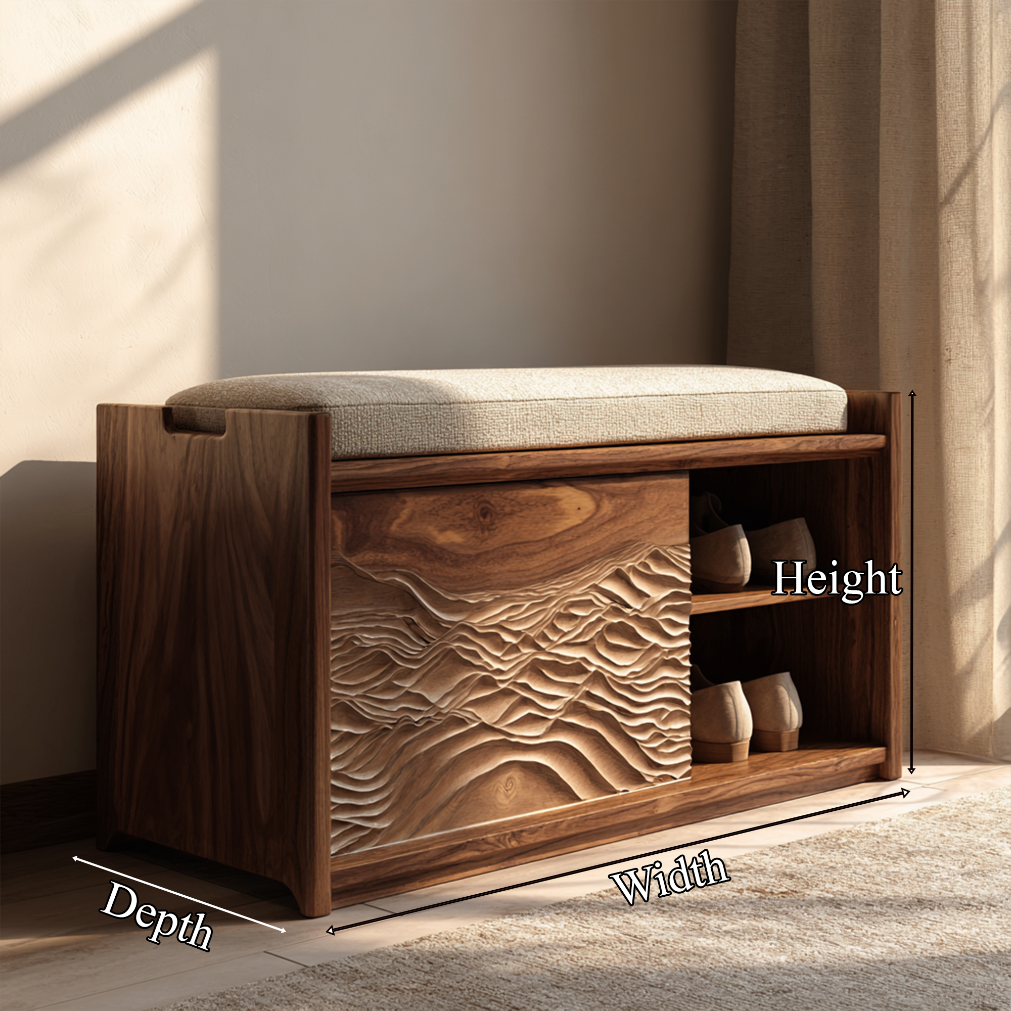 Rustic Sculptural Storage Bench For Bedroom And Resting Area SINLKISB085