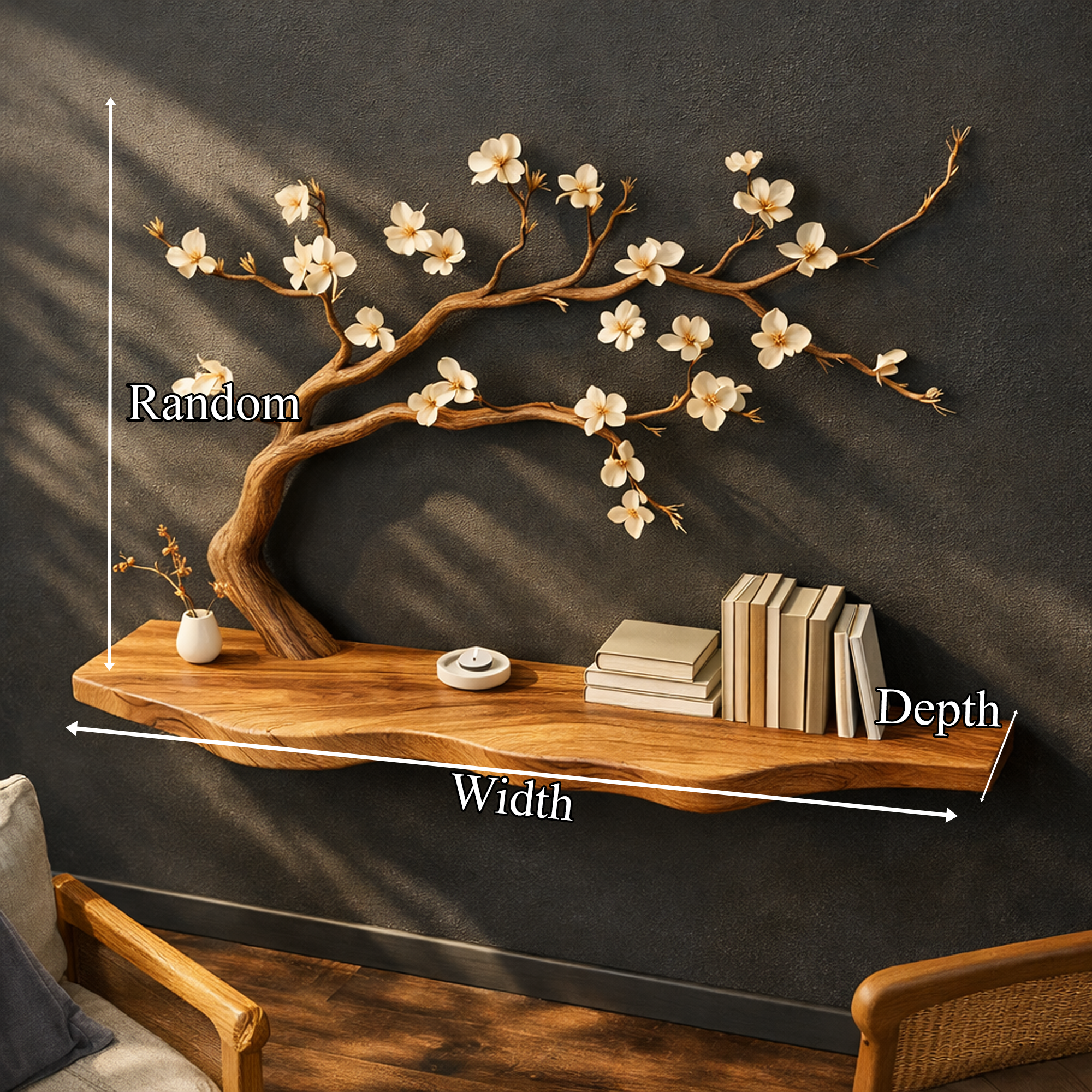 Rustic Tree Shelf Natural Wood Wall Decor For Spa Bathroom SINLKIFL258