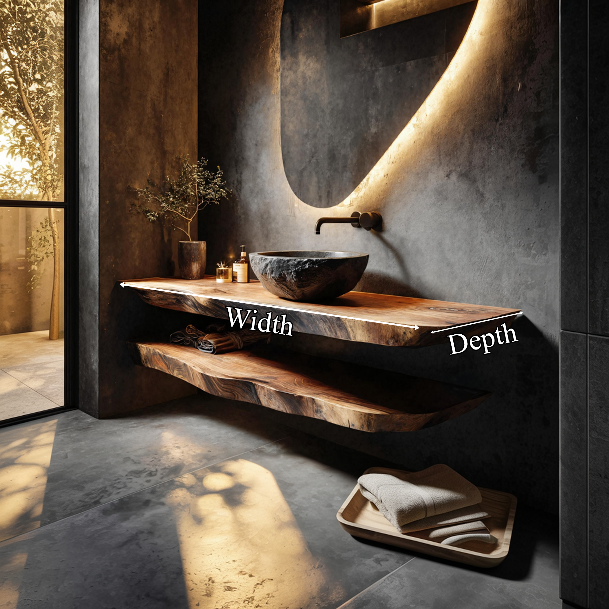 Modern Rustic Bathroom Vanity Wall Floating Wood Counter SINLKIBRV251