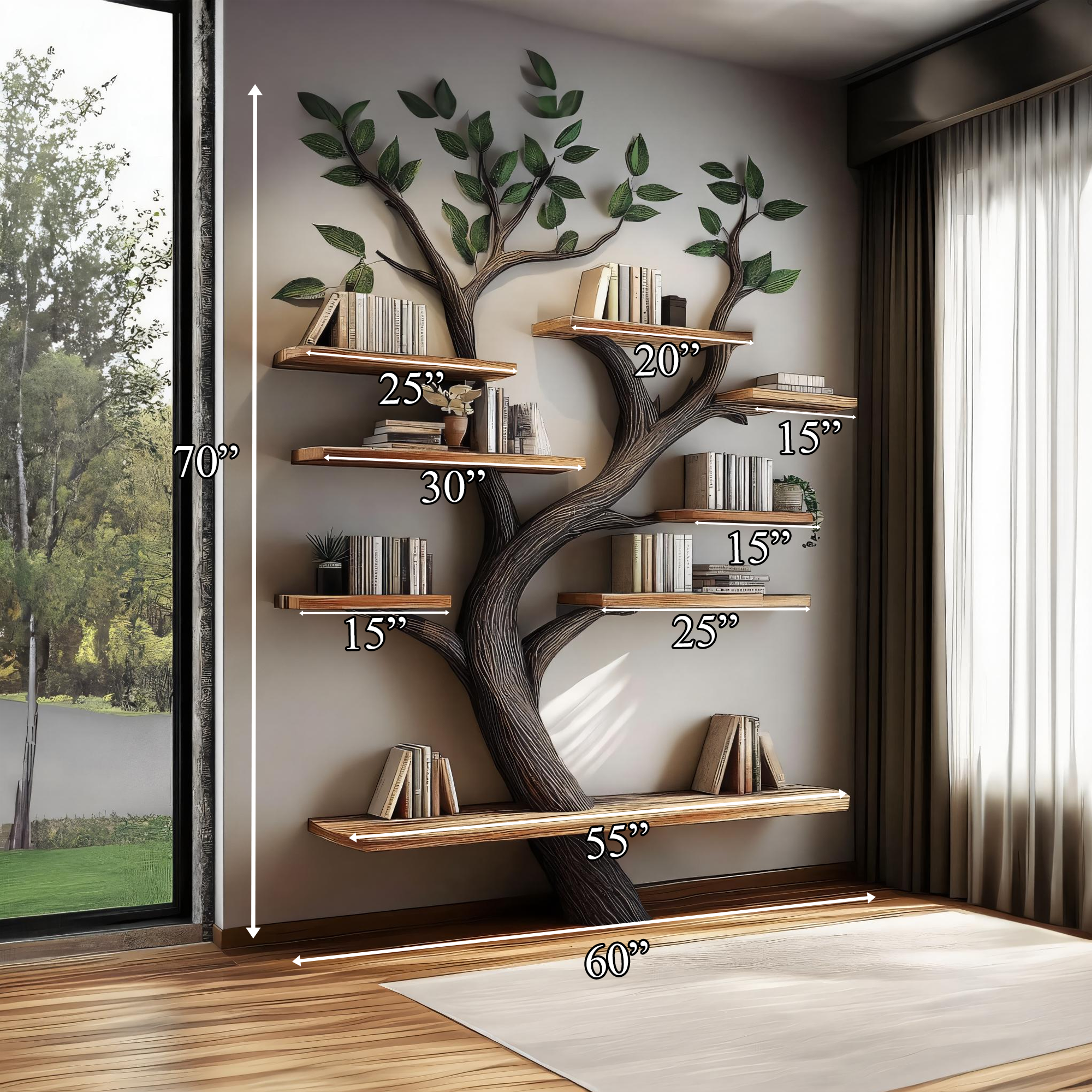 Rustic Tree Bookshelf Wall Display Bedroom Or Entryway SINLKITB548