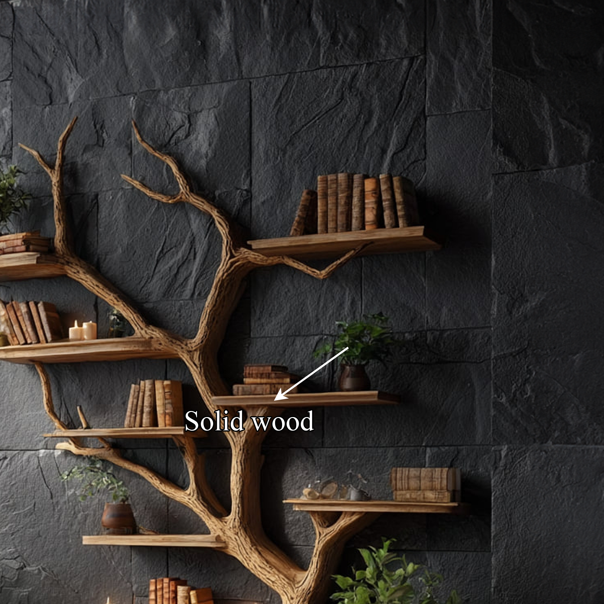 Rustic Tree Wall Shelf Library Study SINLKITB301