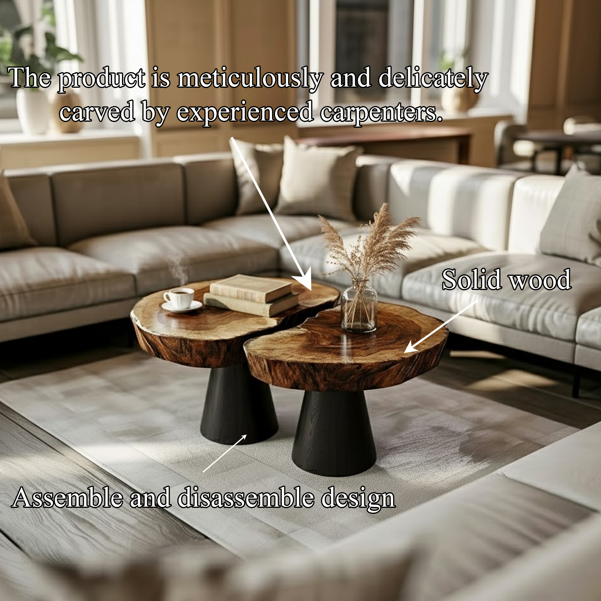 Live Edge Wooden Coffee Table Black Base Living Room Interior SINLKICF259