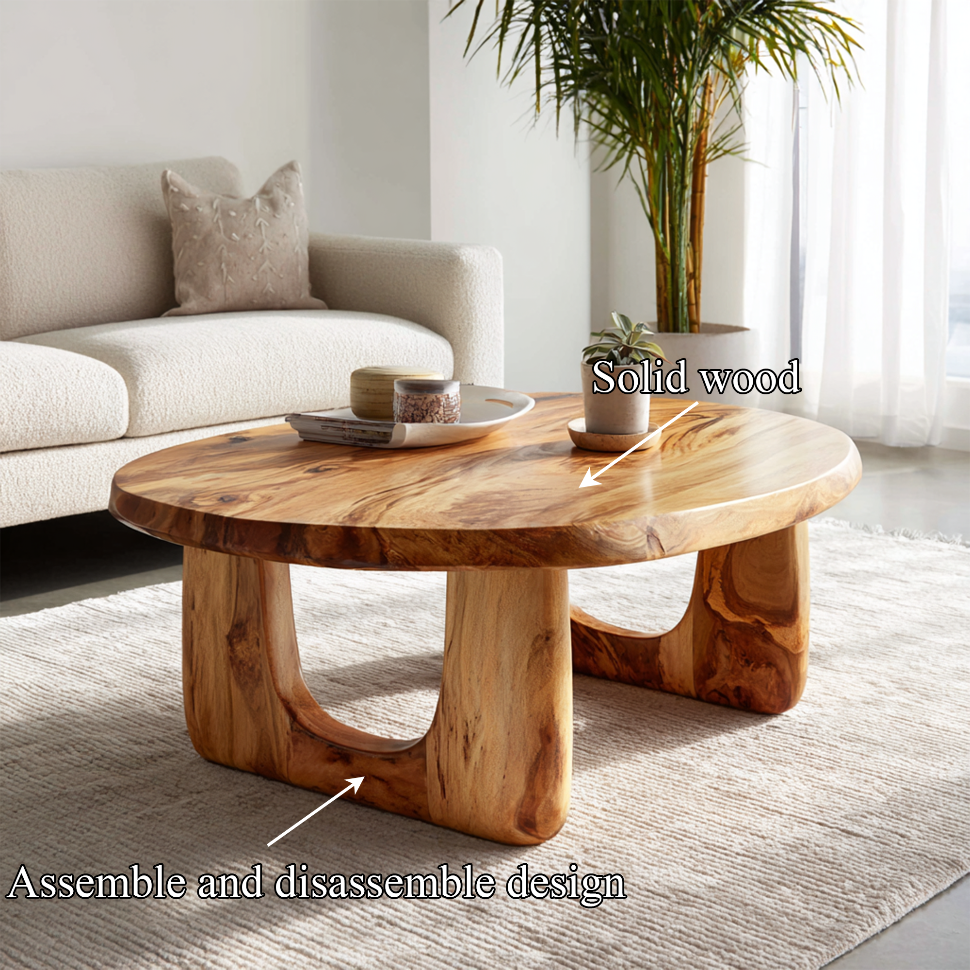 Dual Arch Solid Wood Coffee Table Soft Organic Modern Living Room Interior SINLKICF323