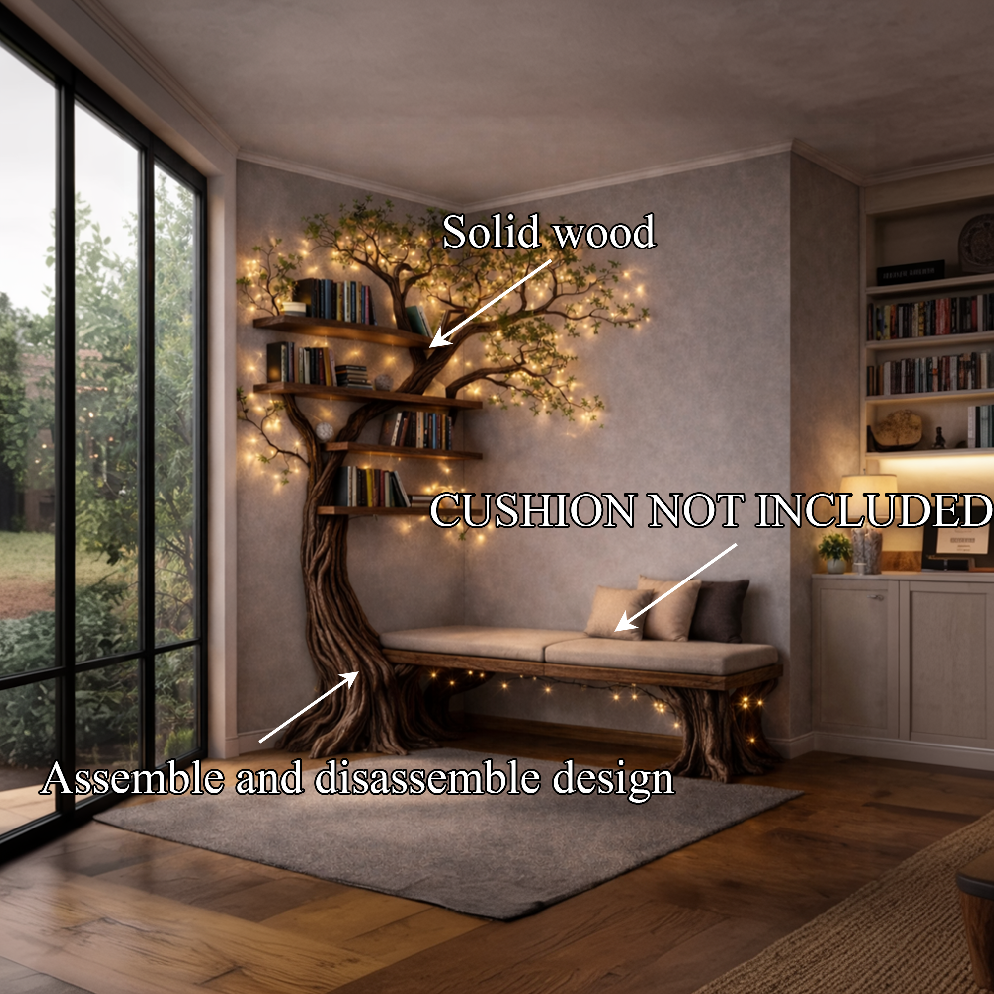 Handcrafted Tree Storage Bench Living Room Interior Architectural Decor SINLKITB655