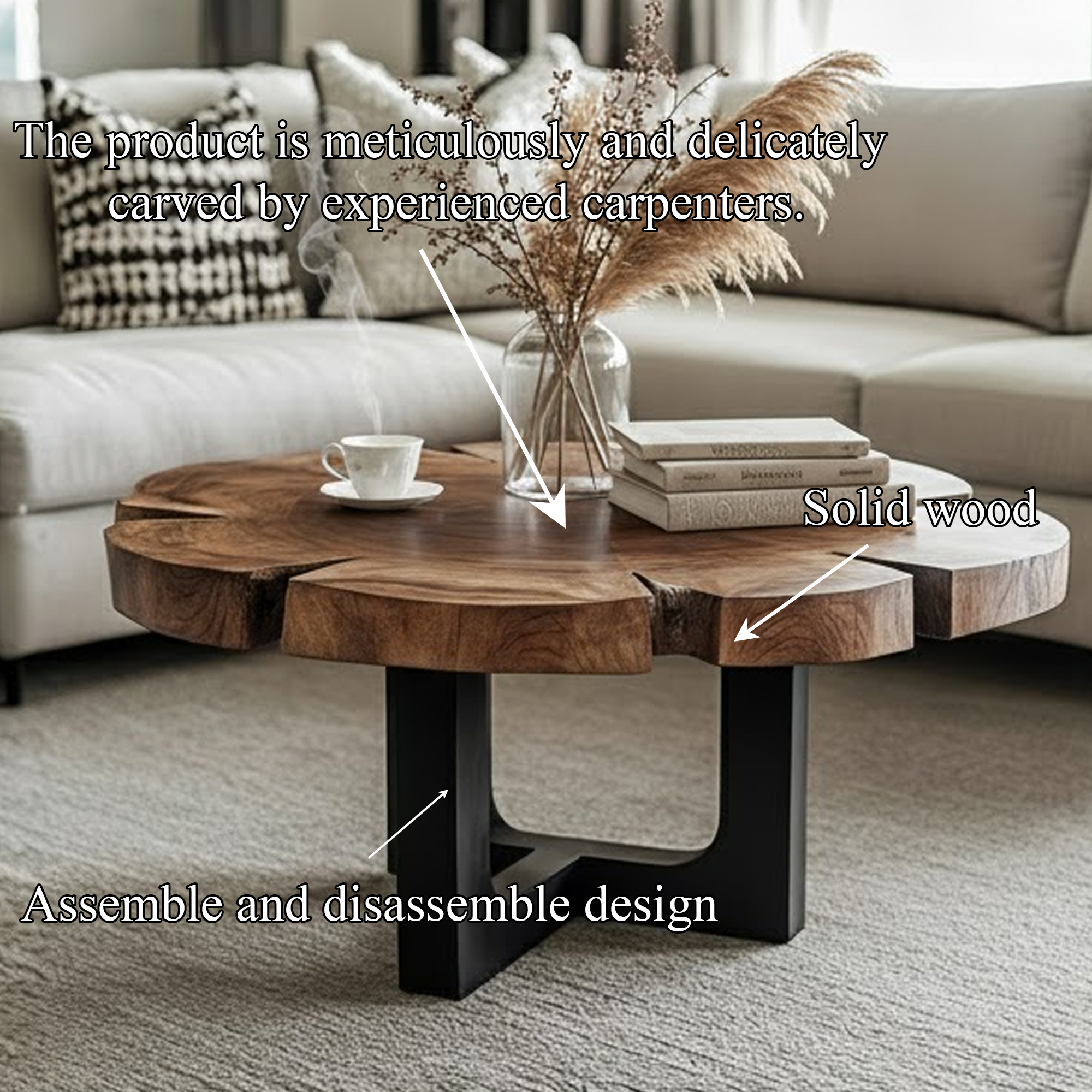 Rustic Live Edge Coffee Table Living Room SINLKICF260
