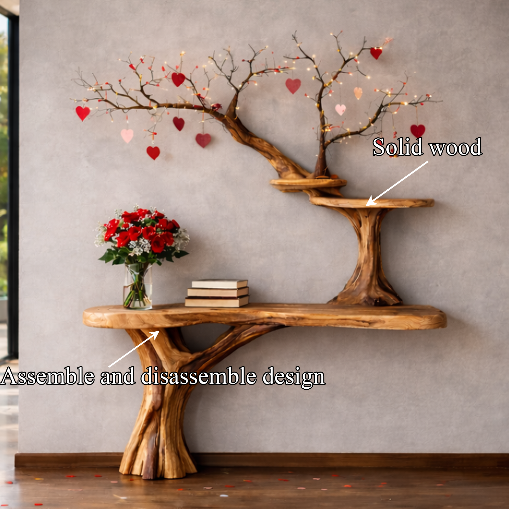 Rustic Tree Inspired Console Shelf Handcrafted For Entryway SINLKICS473