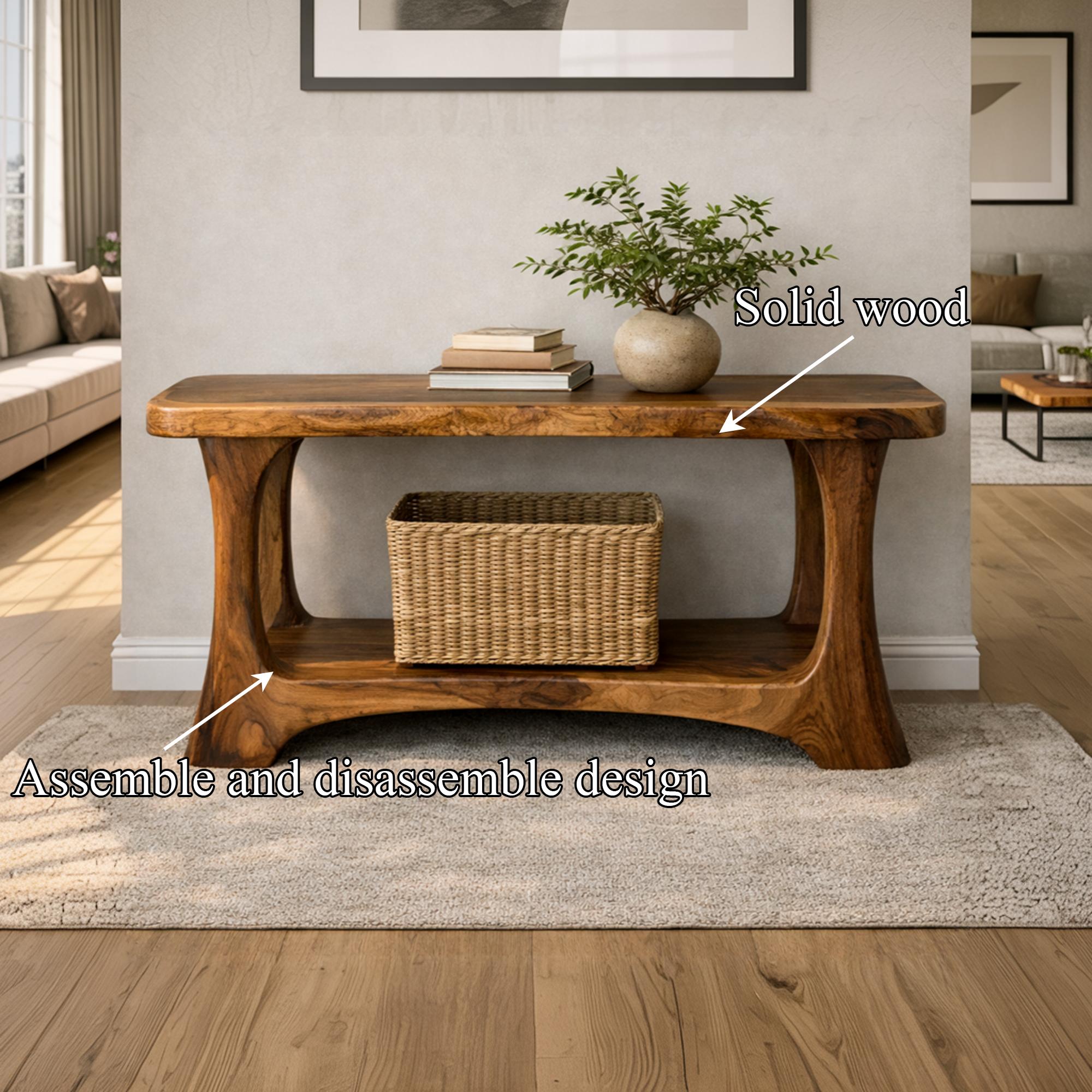 Organic Sculptural Console Table Statement Piece For Modern Rustic Home SINLKICS468