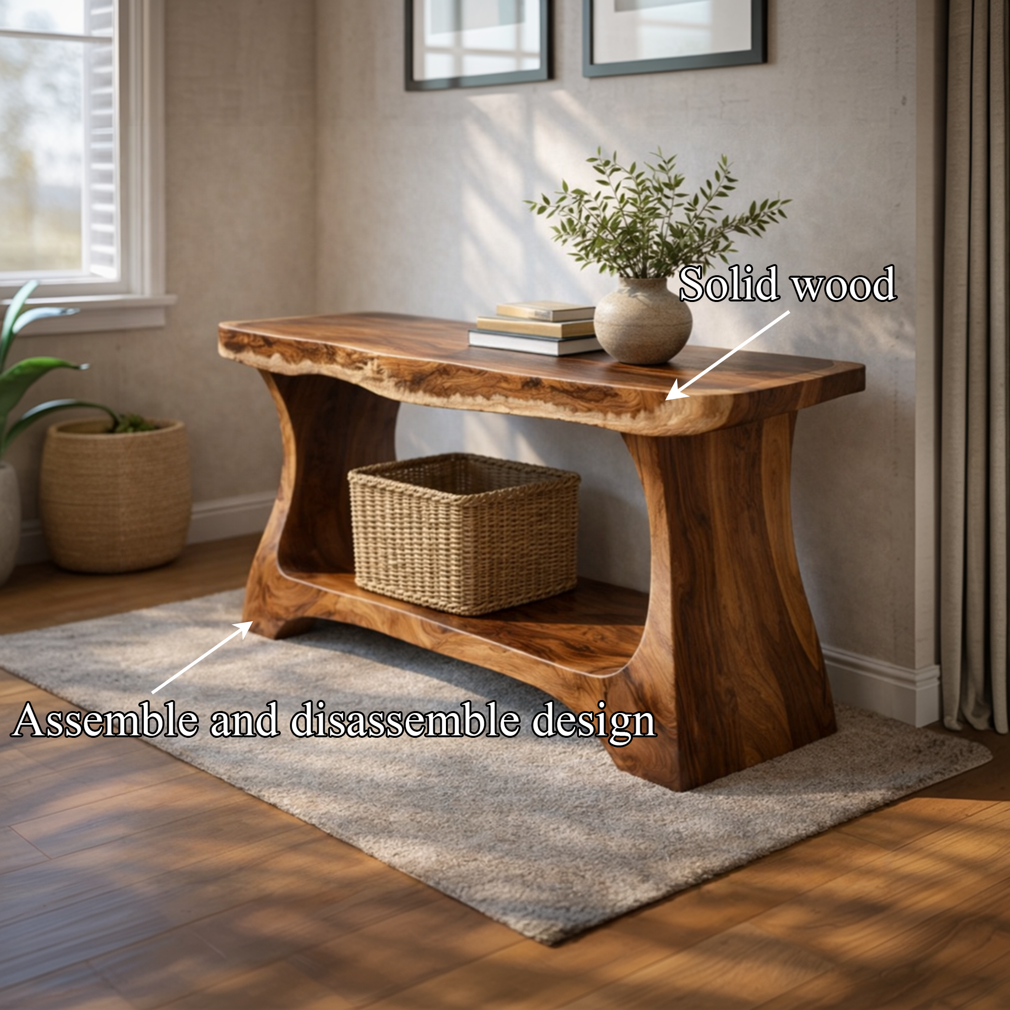 Rustic Modern Console Shelf With Arched Sculptural Base For Living Room Interior SINLKICS469