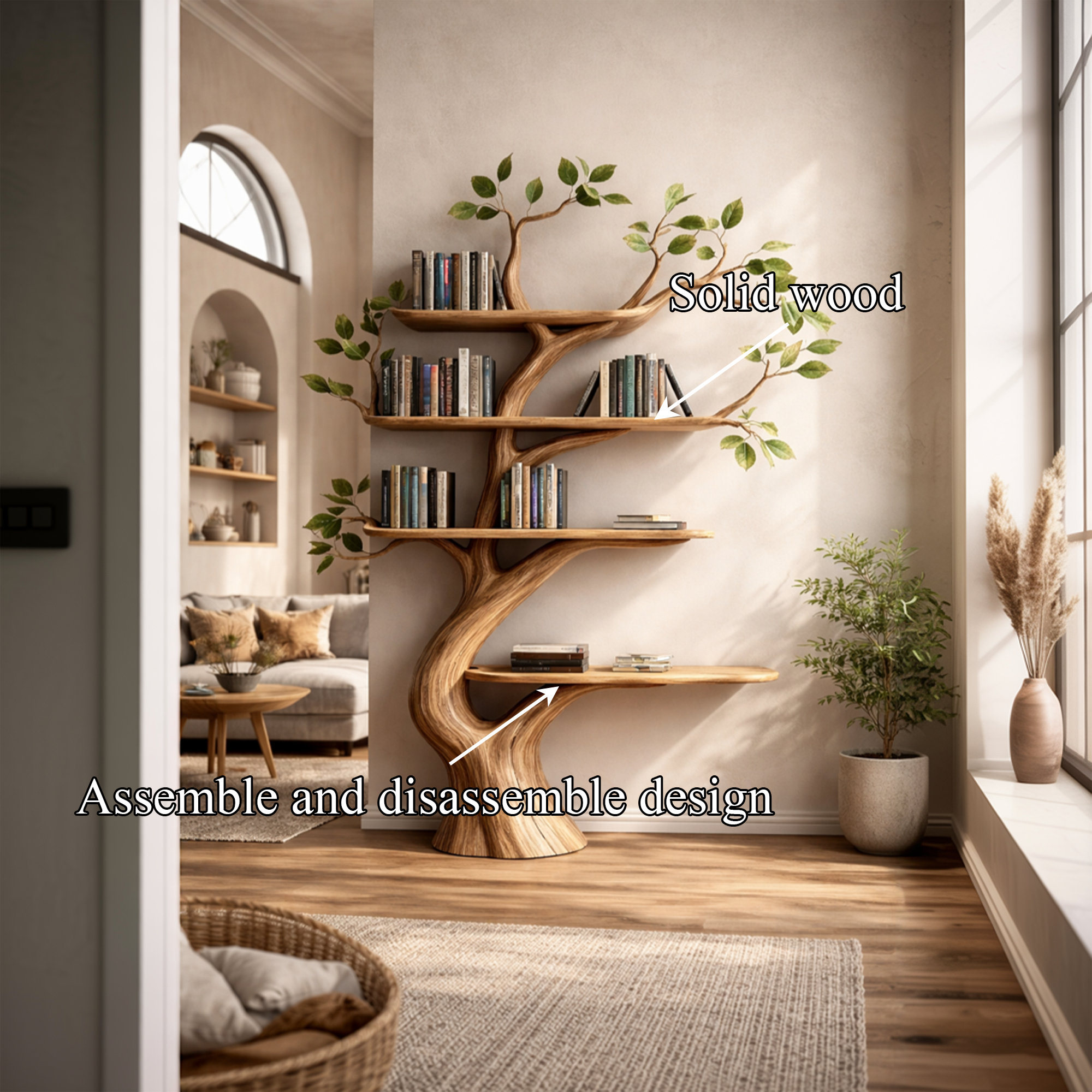 Mid Century Modern Tree Bookshelf Living Area SINLKITB628