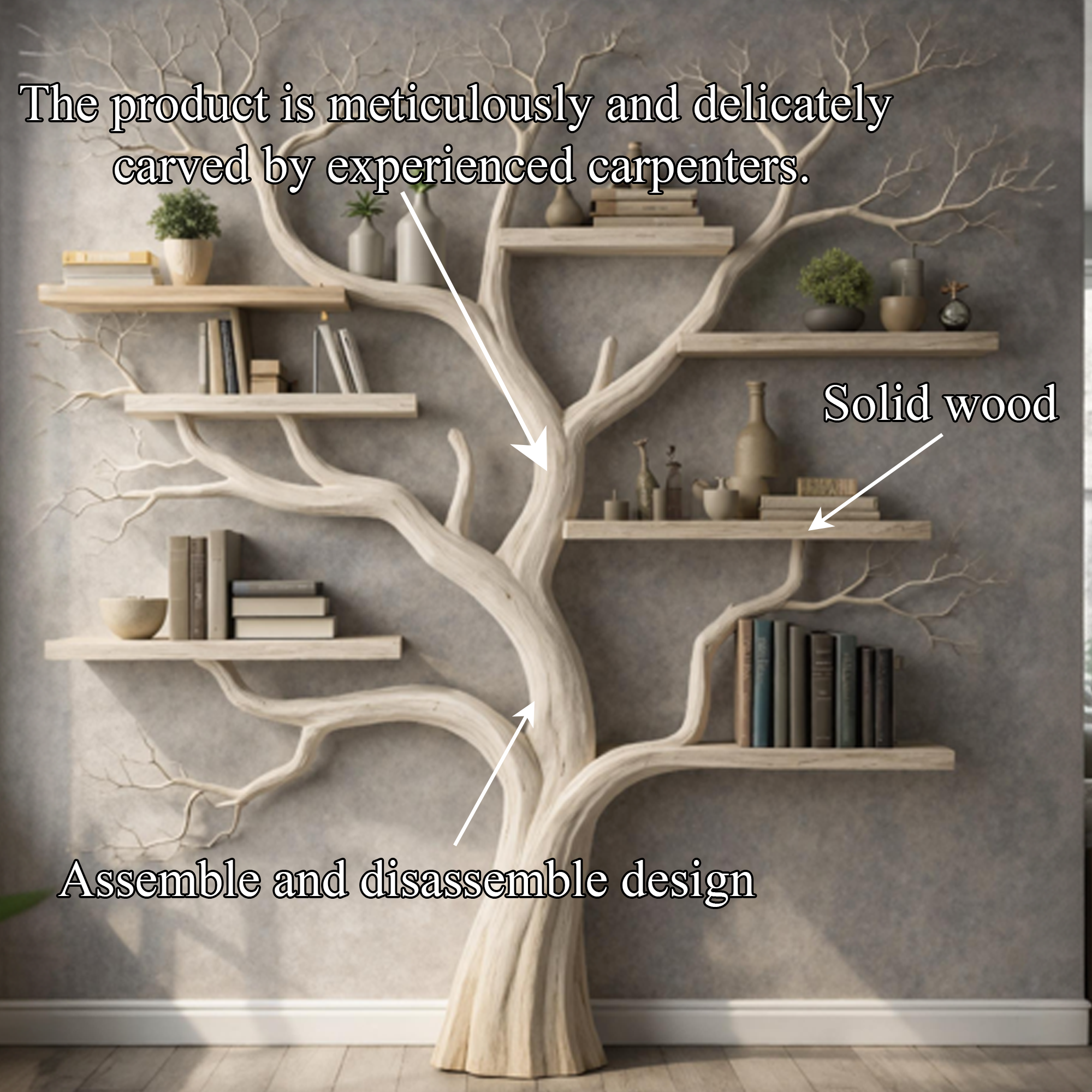 Rustic Wooden Tree Bookshelf For Bedroom Or Living Room SINLKITB621