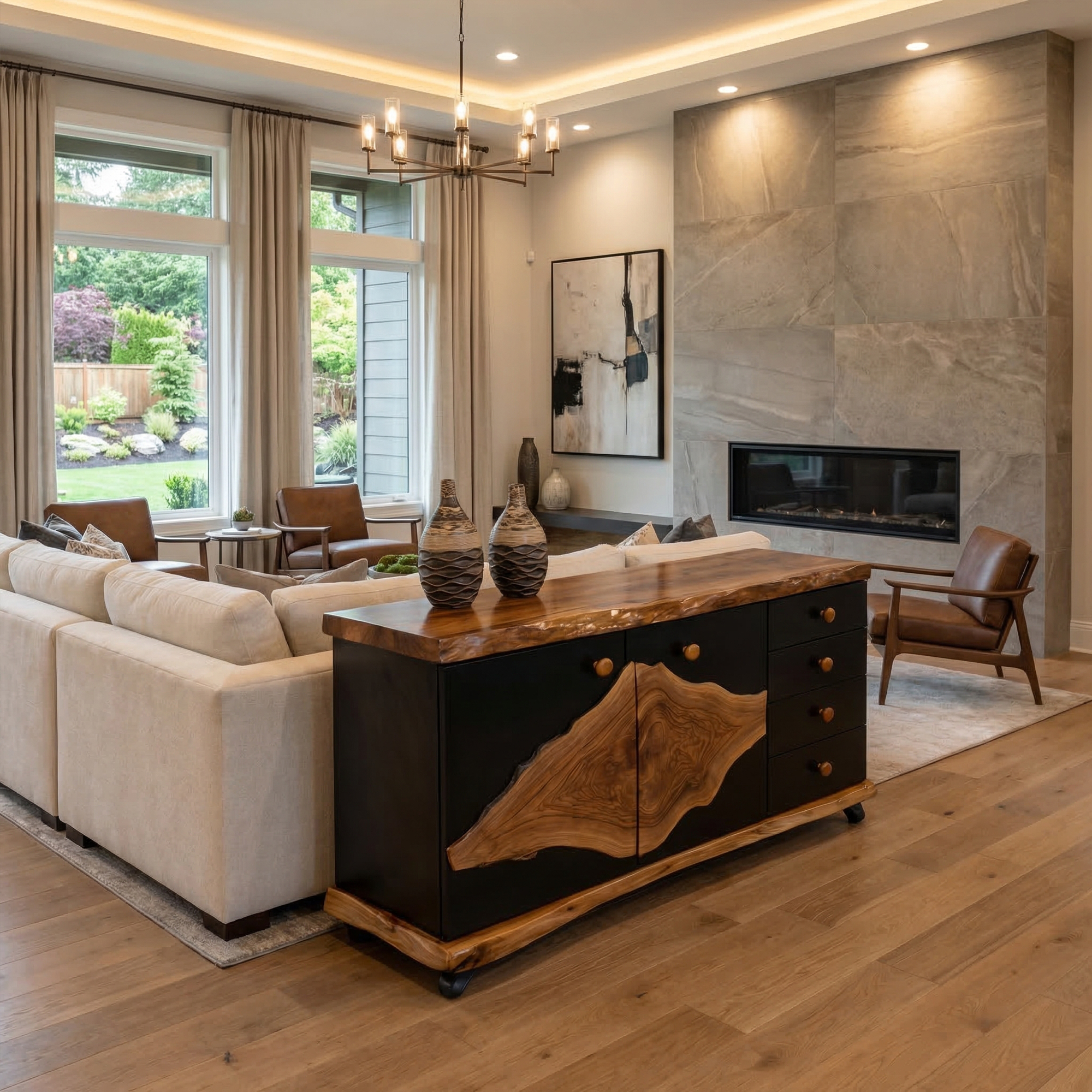 Rustic Live Edge Storage Cabinet Solid Wood Natural Slab Top Design Living Room And Entryway SINLKISC510