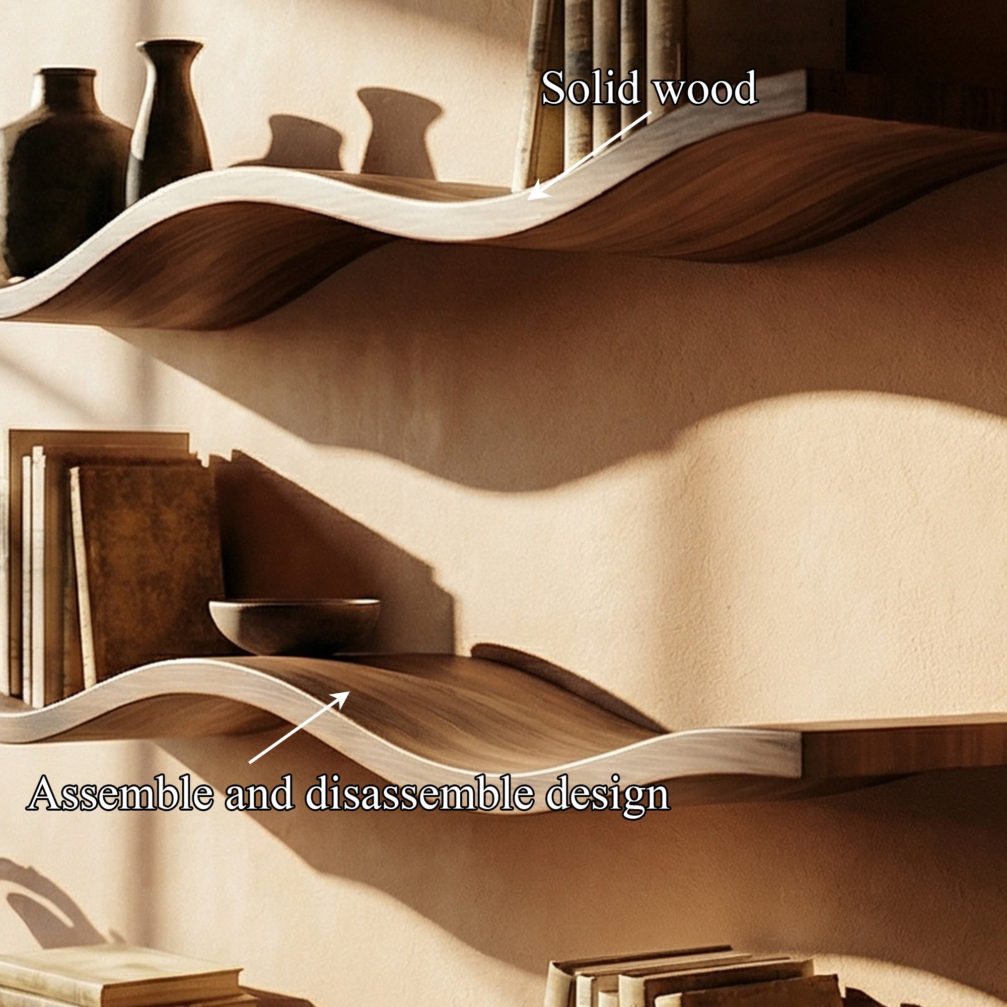 Modern Curved Floating Wall Shelves Sculptural Wood Book Display SINLKIFL481