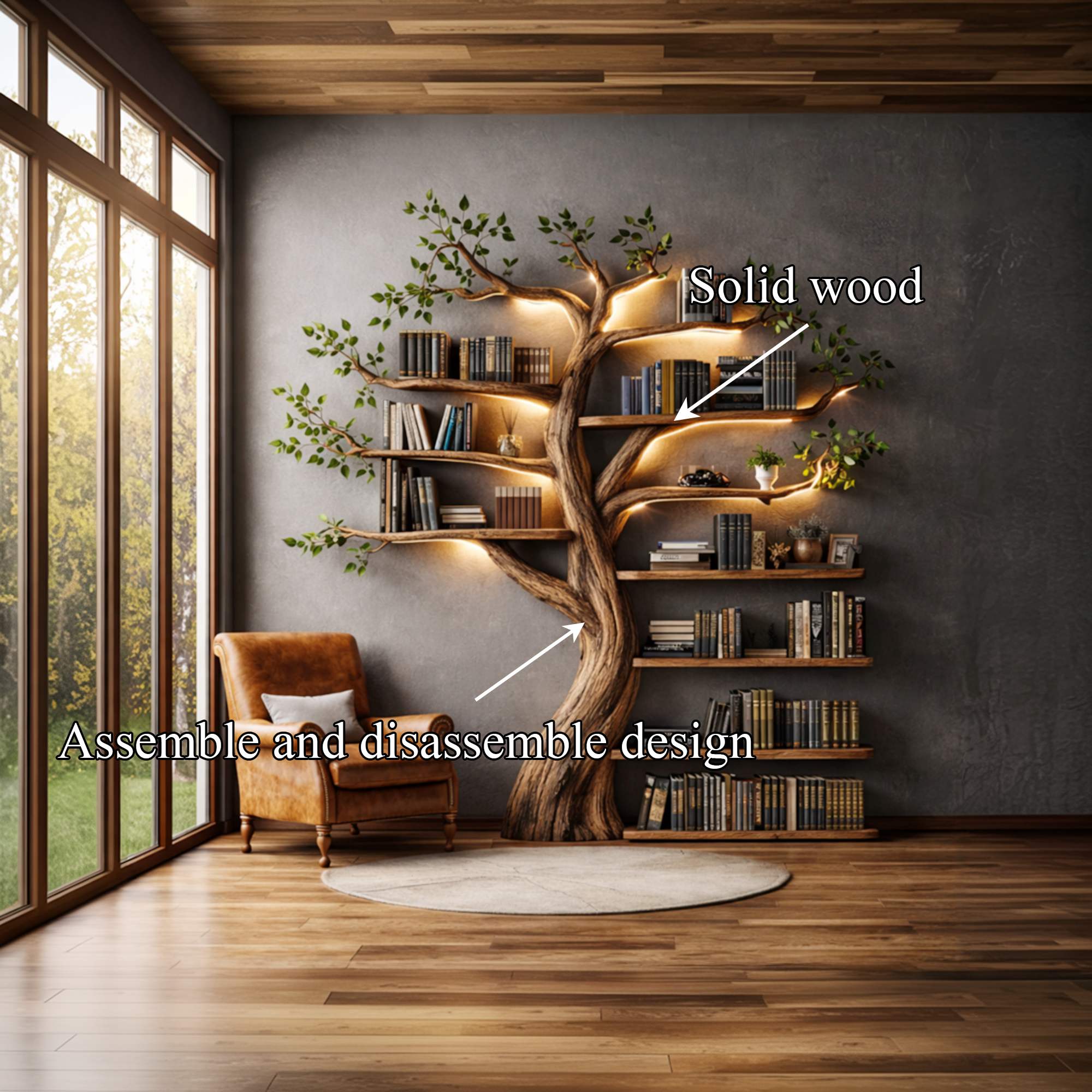 Organic Tree Bookshelf Living Room Interior Sculptural Wall Display SINLKITB670